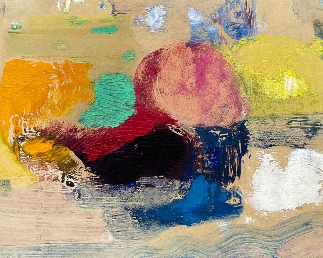 Anne Marie Migette Perard; Mid-Century French Abstract Still Life With Fruit and Glass in Bold Oil - 5