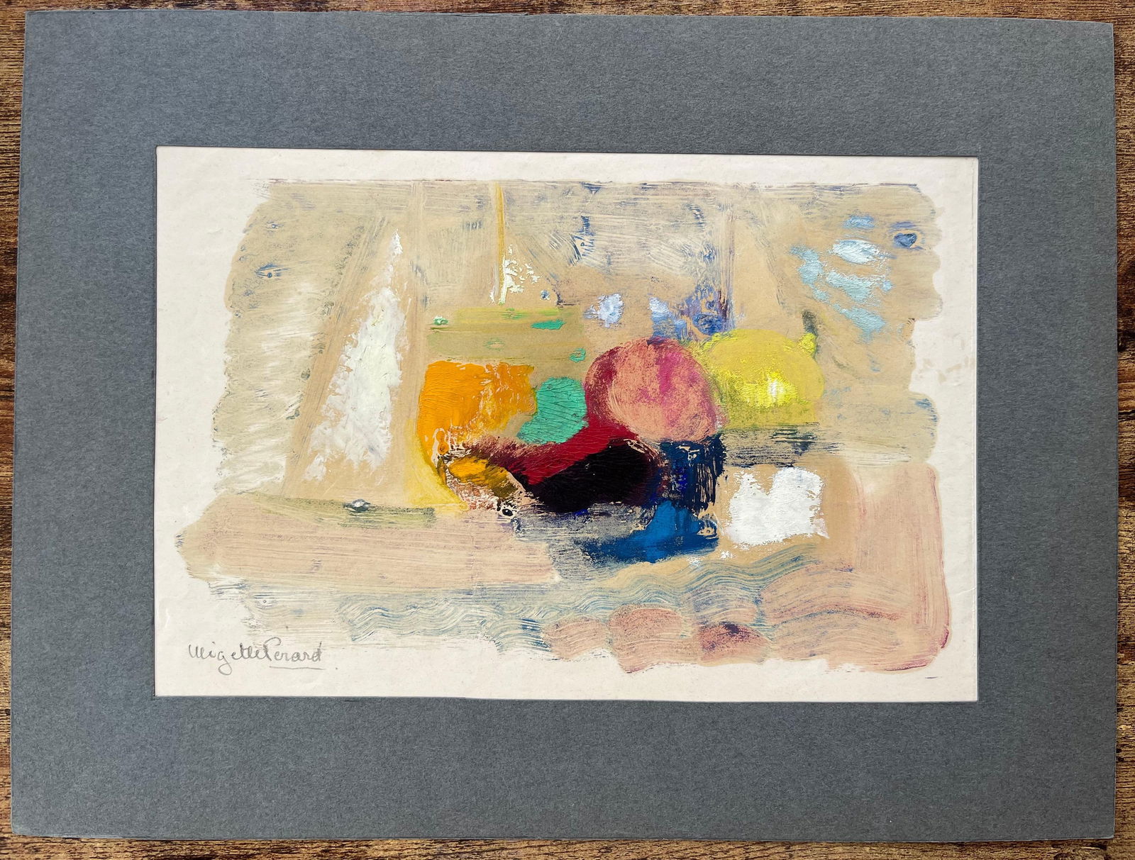 Anne Marie Migette Perard; Mid-Century French Abstract Still Life With Fruit and Glass in Bold Oil - 8