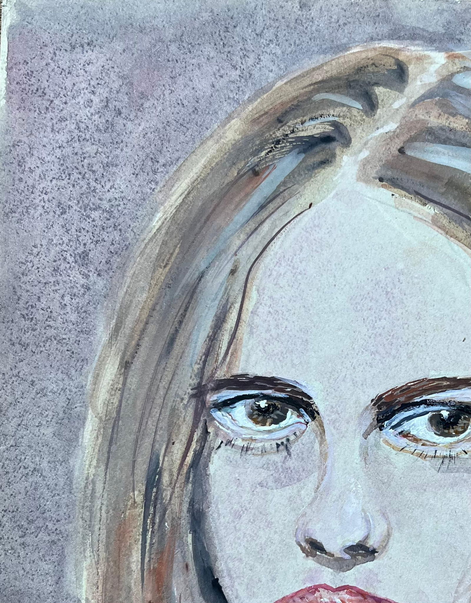 Fanch Lel; French Watercolour Portrait of a Woman with Intense Gaze, 1994 - 4