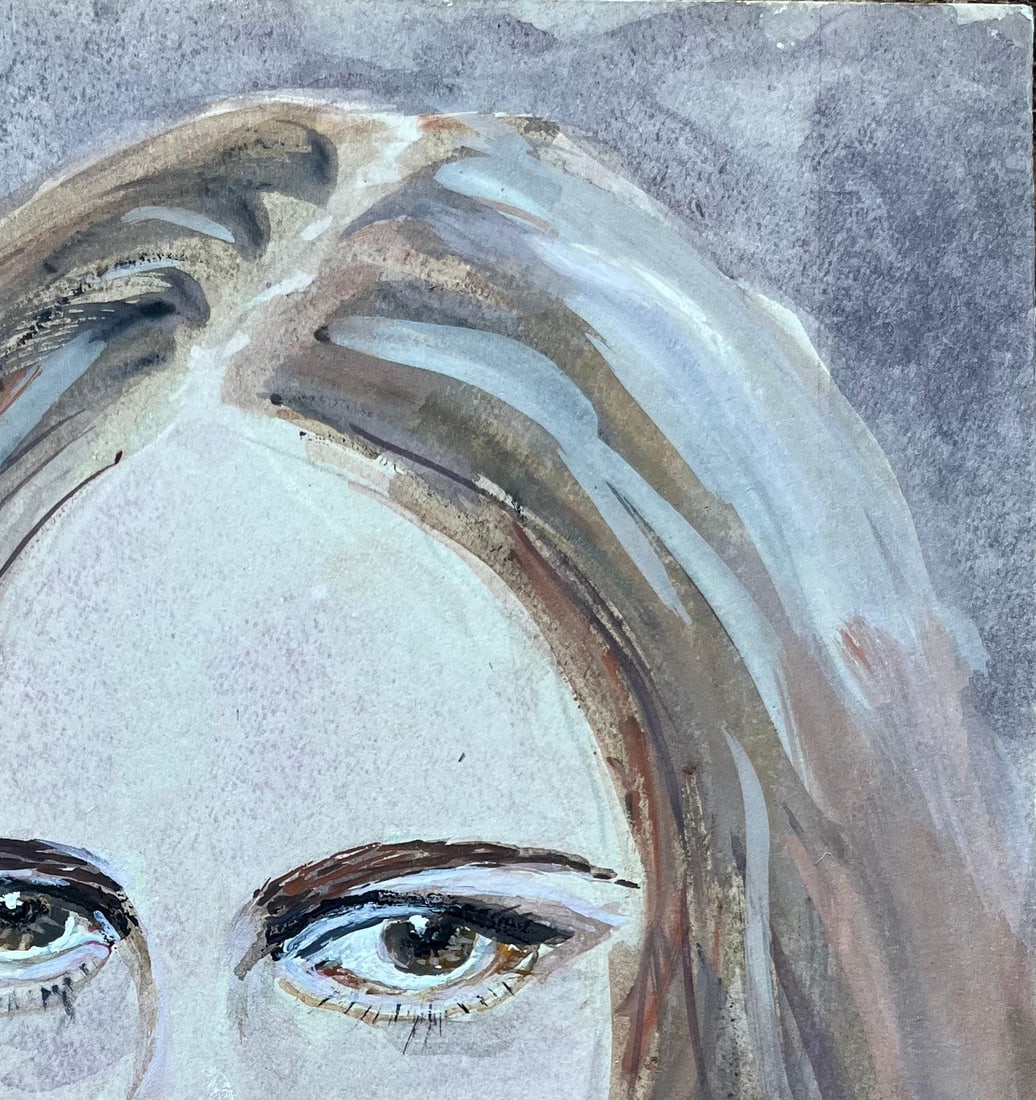 Fanch Lel; French Watercolour Portrait of a Woman with Intense Gaze, 1994 - 5