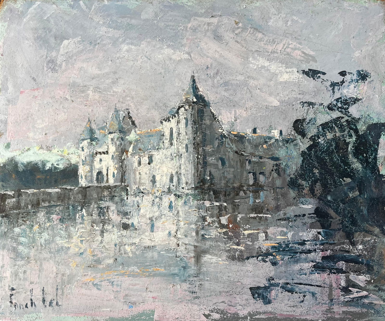Fanch Lel; Impressionist Painting of Château de Trécesson in Brittany with Water - 13