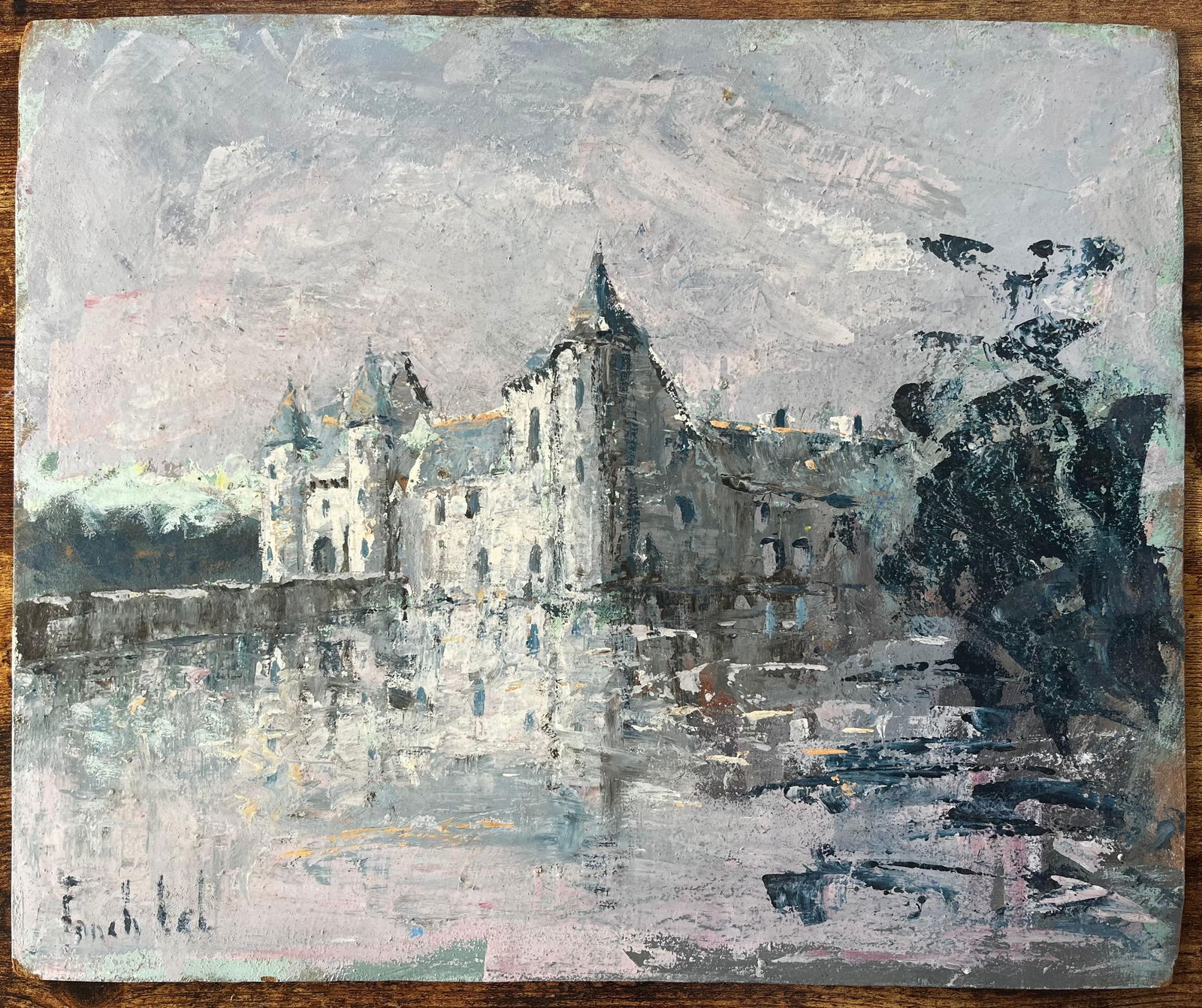 Fanch Lel; Impressionist Painting of Château de Trécesson in Brittany with Water - 14