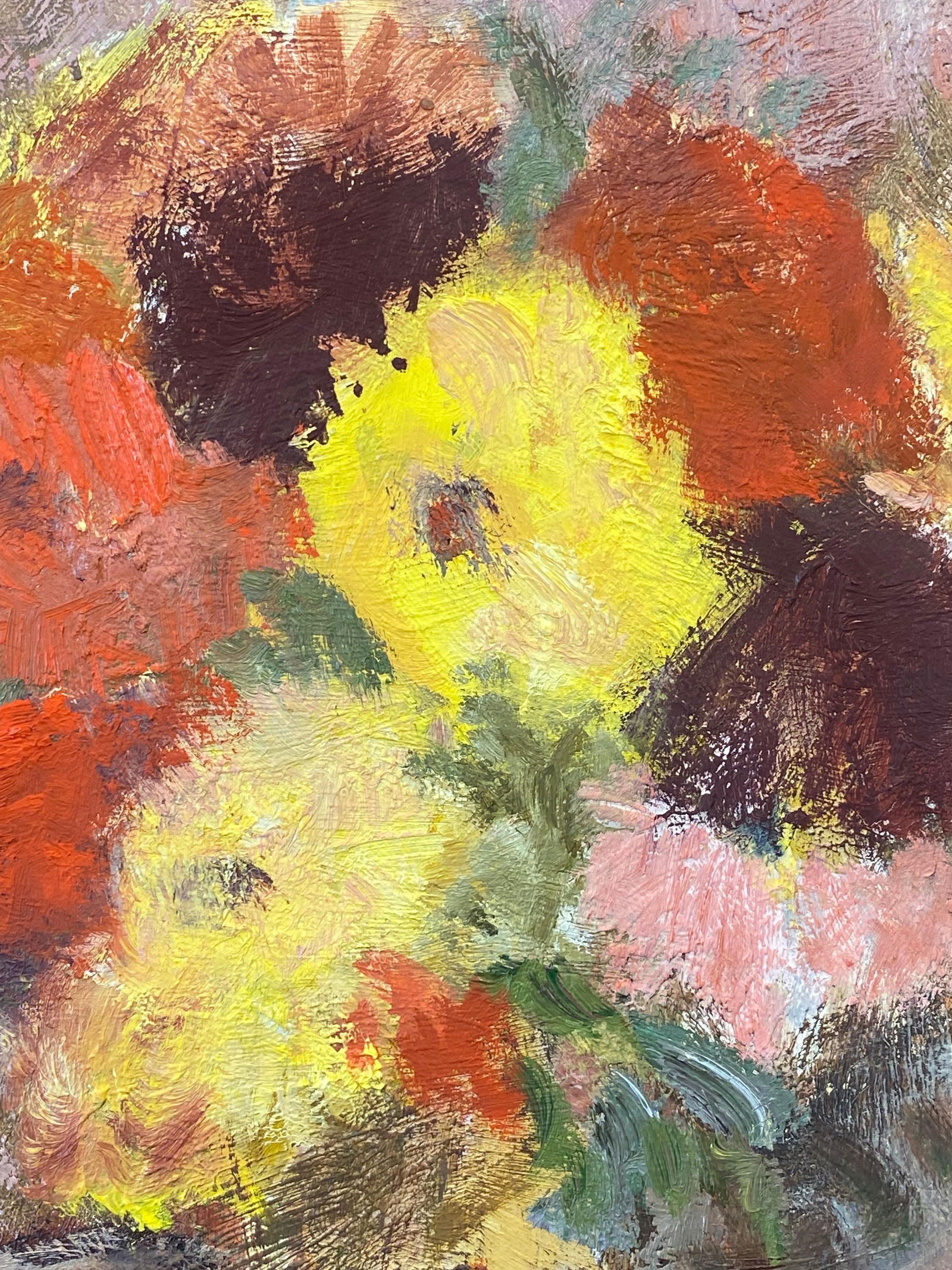 20th Century German Modernist Oil Painting, Vibrant Flowers in Vase, circa 1940s - 10