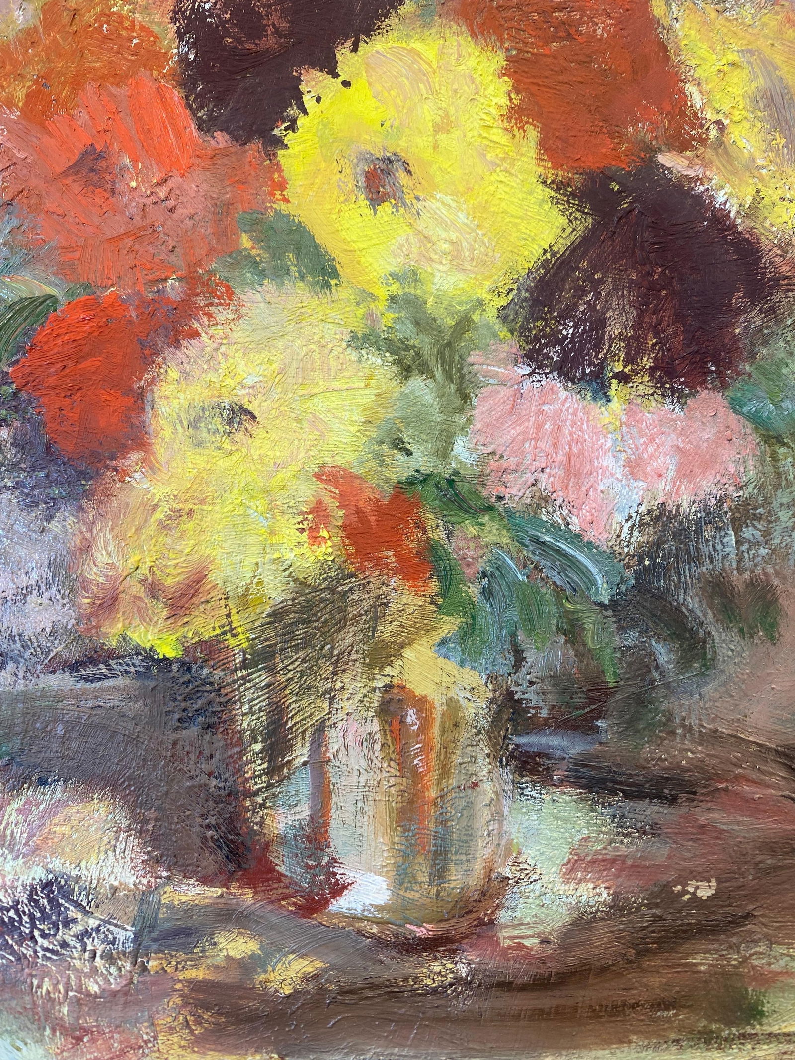 20th Century German Modernist Oil Painting, Vibrant Flowers in Vase, circa 1940s - 17