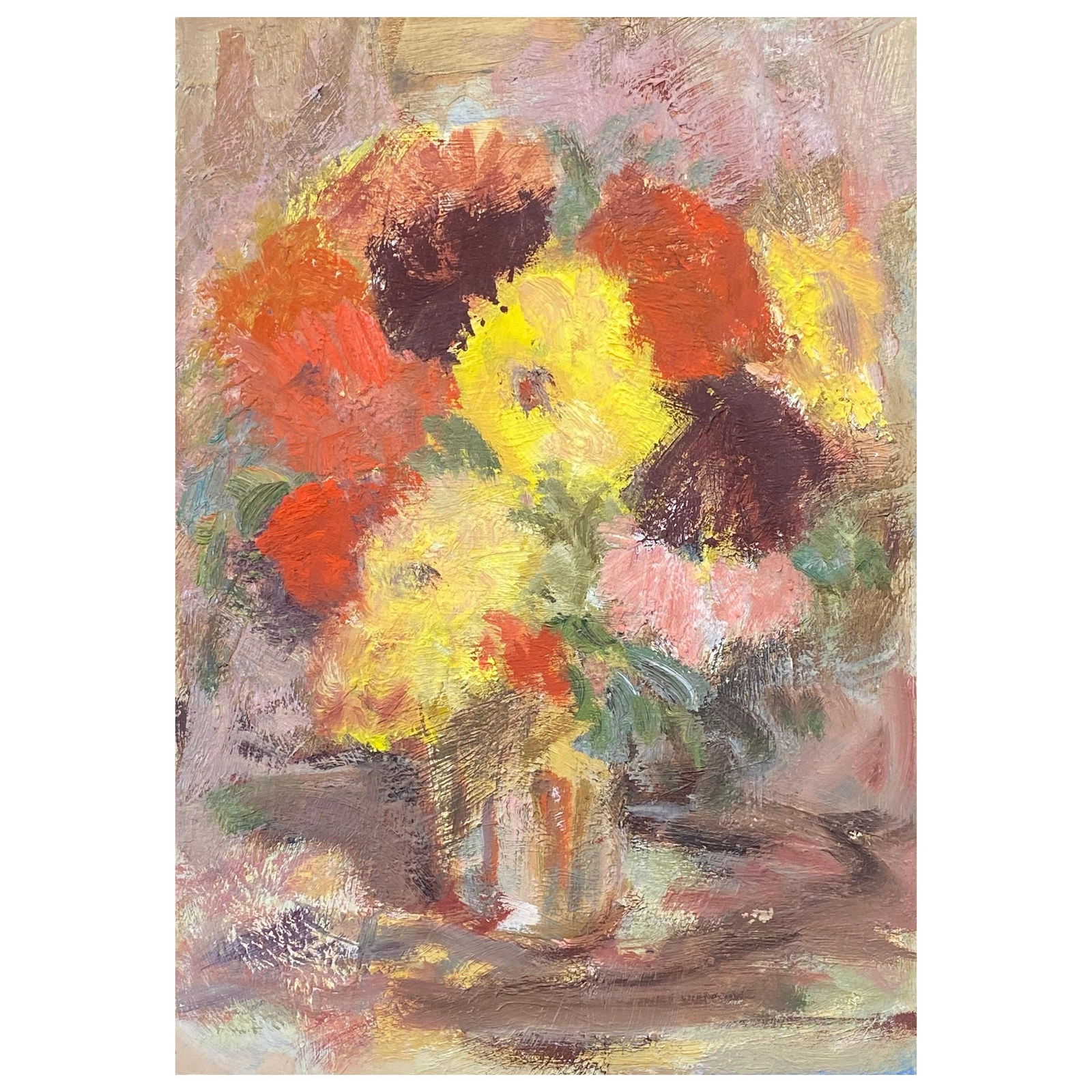 20th Century German Modernist Oil Painting, Vibrant Flowers in Vase, circa 1940s (1 of 18)
