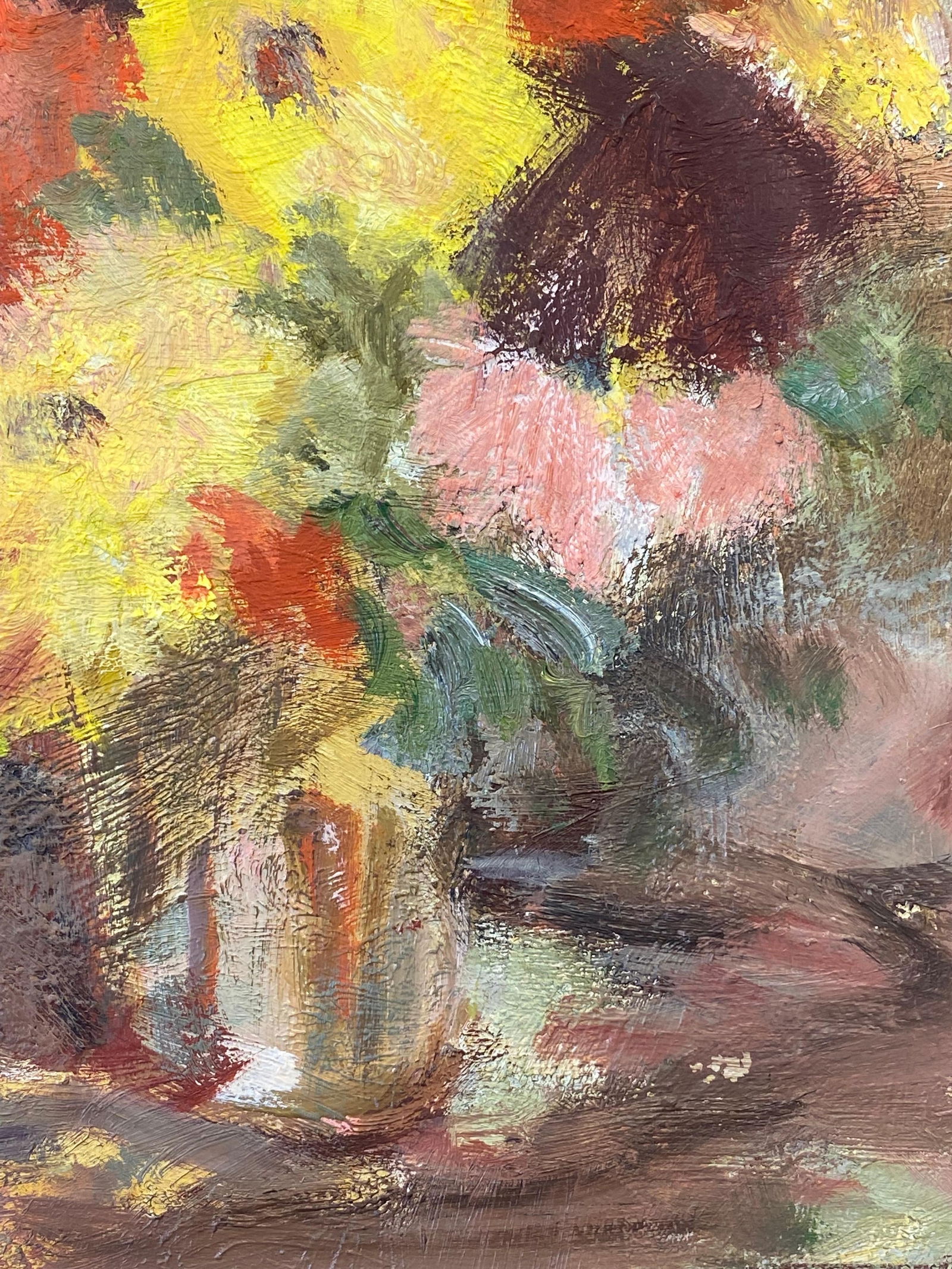20th Century German Modernist Oil Painting, Vibrant Flowers in Vase, circa 1940s - 3