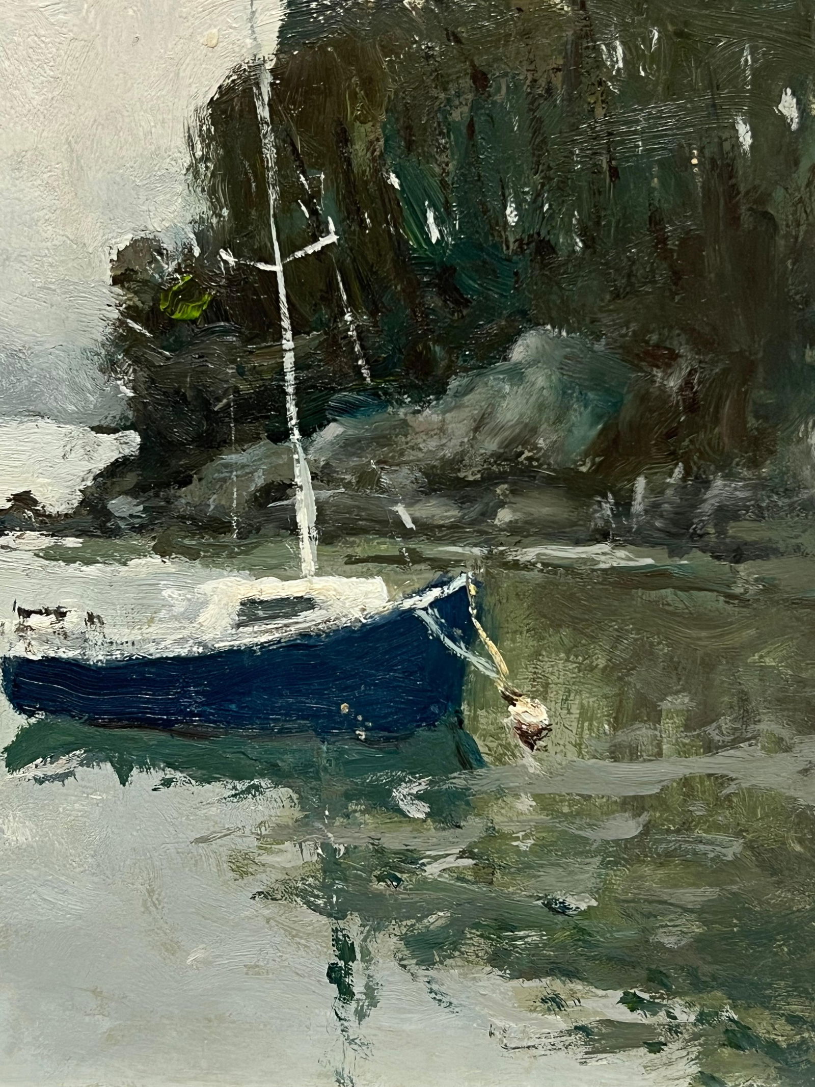 Claude Marin; Tranquil Harbor Boats Moored Calm 20th Century French Impressionist Signed Oil, 1985 - 3