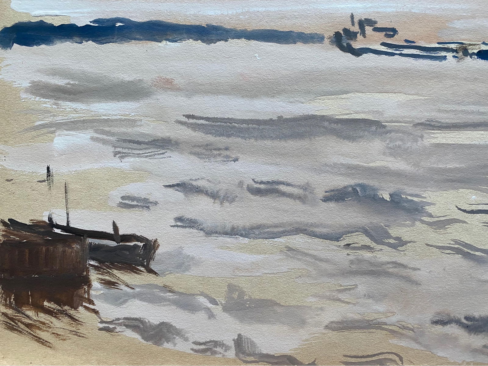 Mid 20th C. Irish Artist Watercolor Painting of Quiet Coastal Sea Southampton, circa 1950s - 12