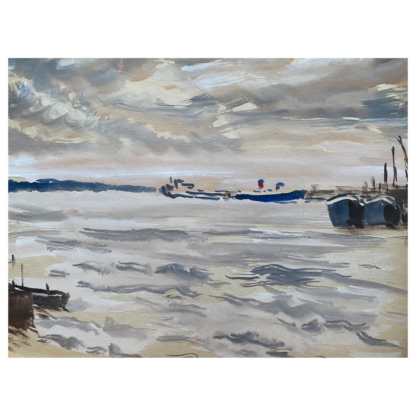 Mid 20th C. Irish Artist Watercolor Painting of Quiet Coastal Sea Southampton, circa 1950s (1 of 14)