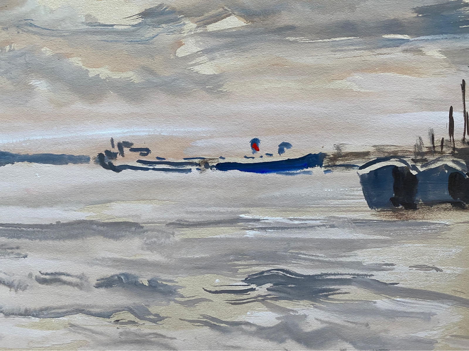 Mid 20th C. Irish Artist Watercolor Painting of Quiet Coastal Sea Southampton, circa 1950s - 6