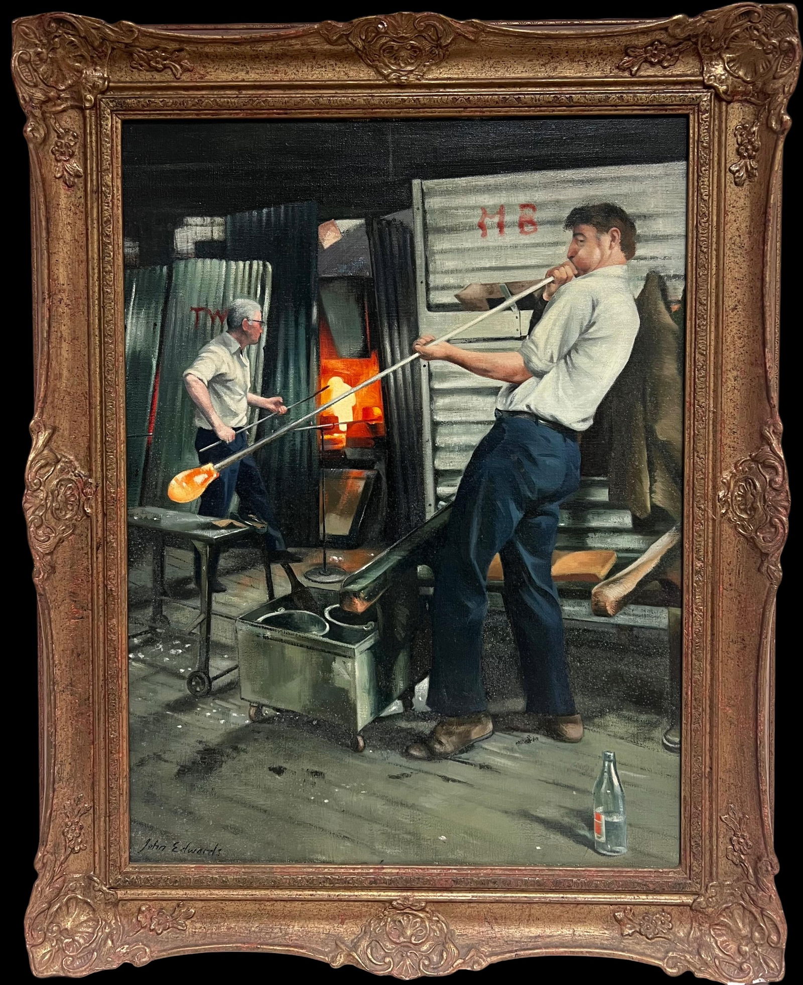 John Edwards; The Glass Blower Traditional English Rural Crafts Portrait Oil Painting - 4