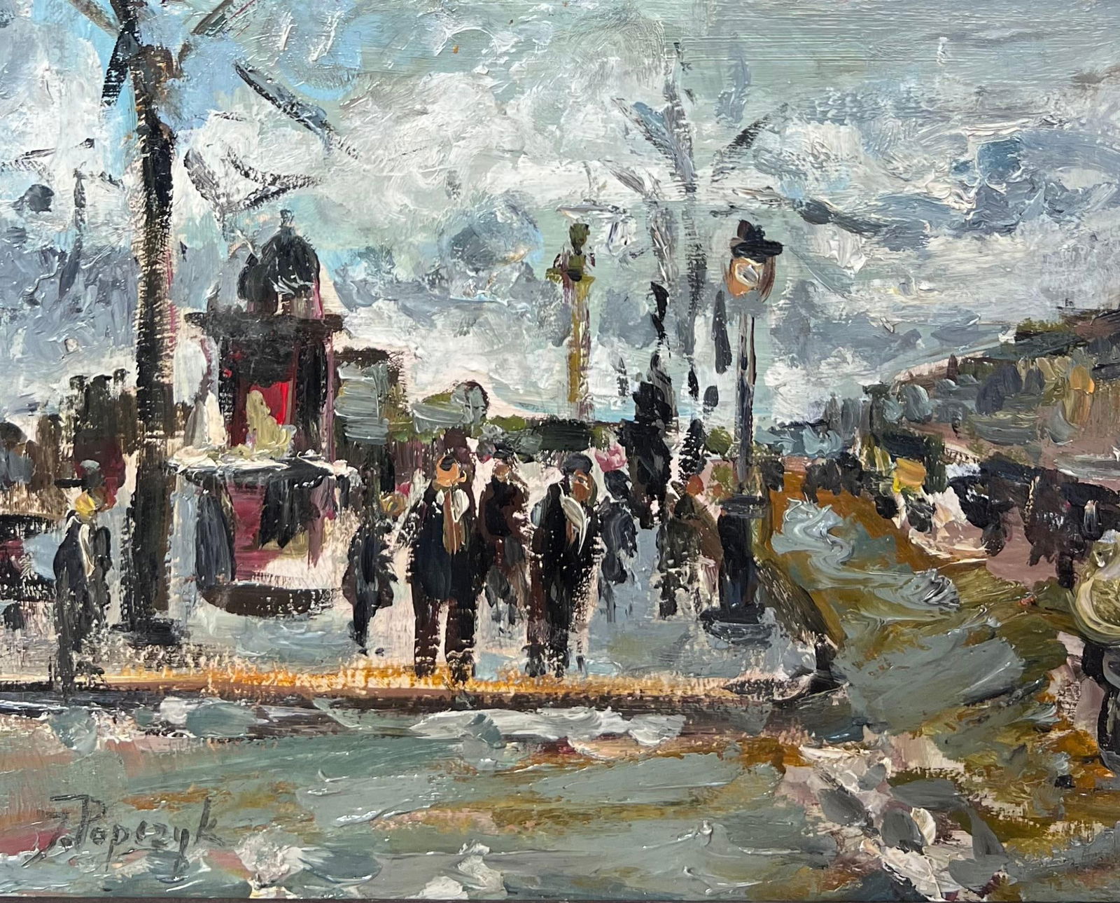 Josef Popczyk; Polish/ French Mid 20th Century Signed Oi Figures in Paris Busy Street Scene - 4