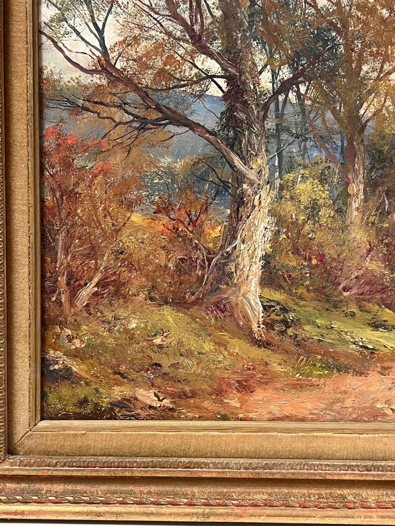 Autumnal Woodland Pathway Antique English Oil Painting in Gilt Frame - 7