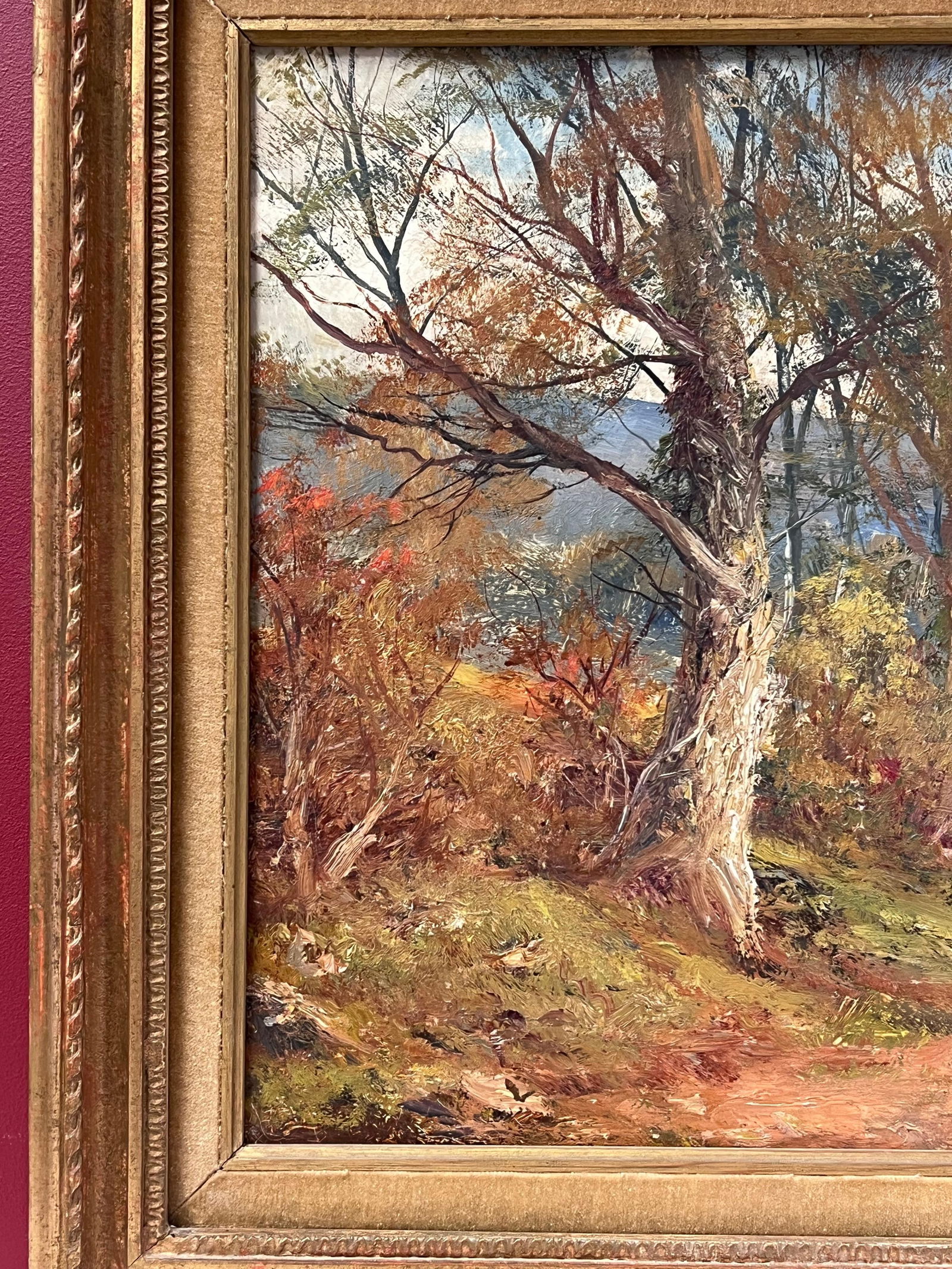 Autumnal Woodland Pathway Antique English Oil Painting in Gilt Frame - 10
