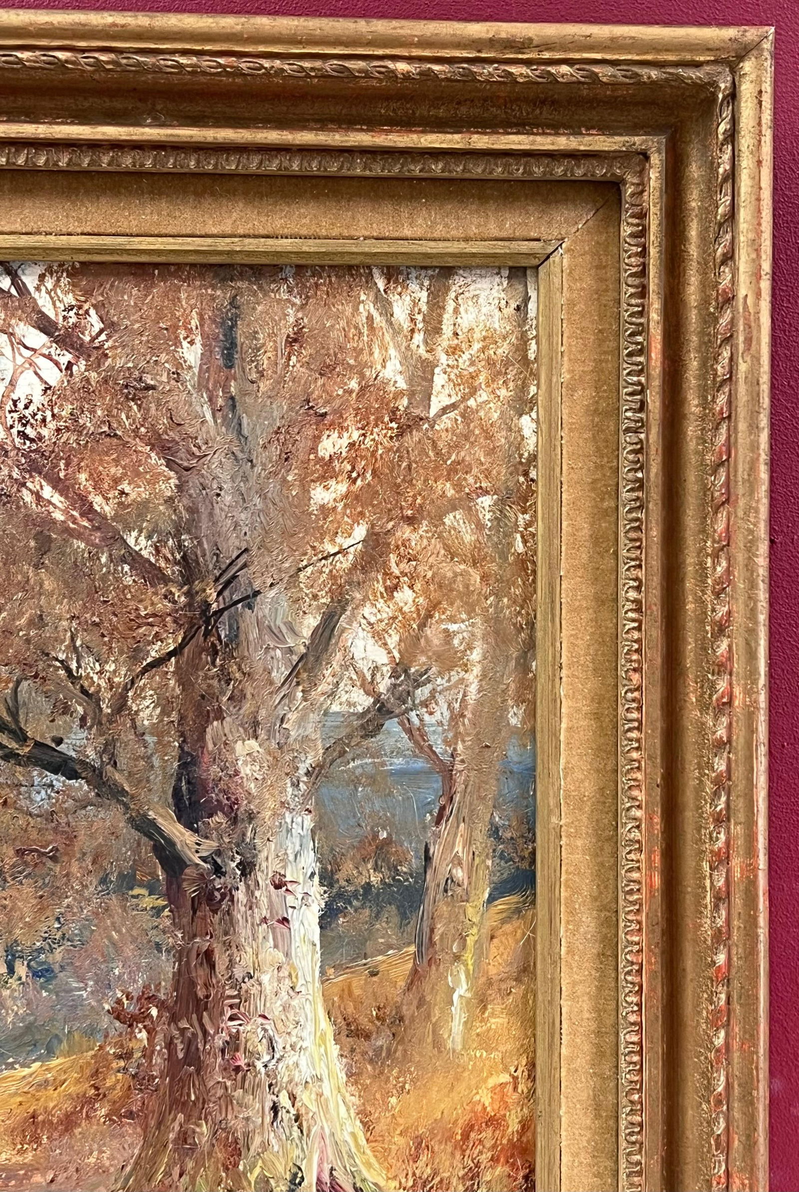 Autumnal Woodland Pathway Antique English Oil Painting in Gilt Frame - 12