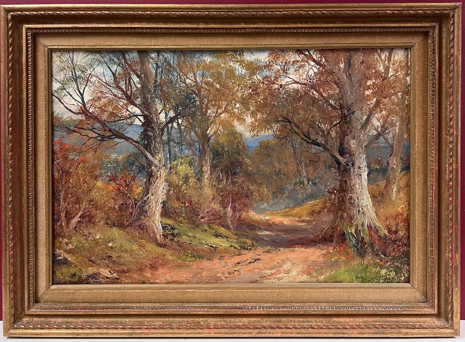 Autumnal Woodland Pathway Antique English Oil Painting in Gilt Frame - 4