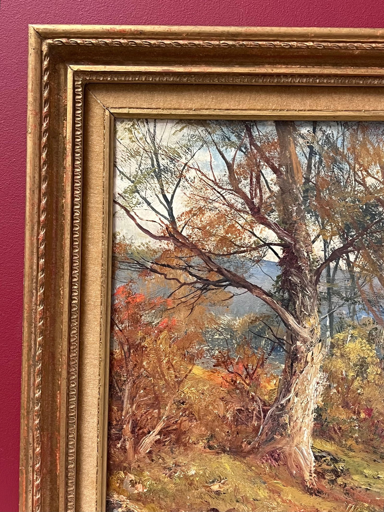 Autumnal Woodland Pathway Antique English Oil Painting in Gilt Frame - 6