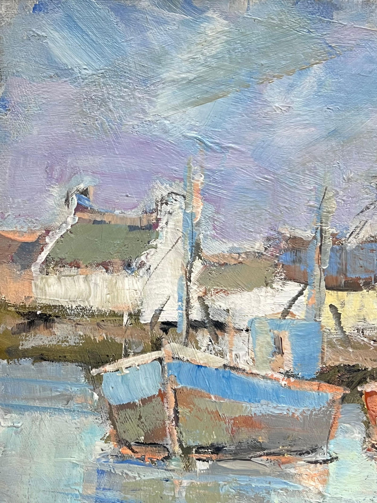 Fanch Lel; Bright & Colourful Boats In The Blue Summer Harbour French Oil Painting - 7