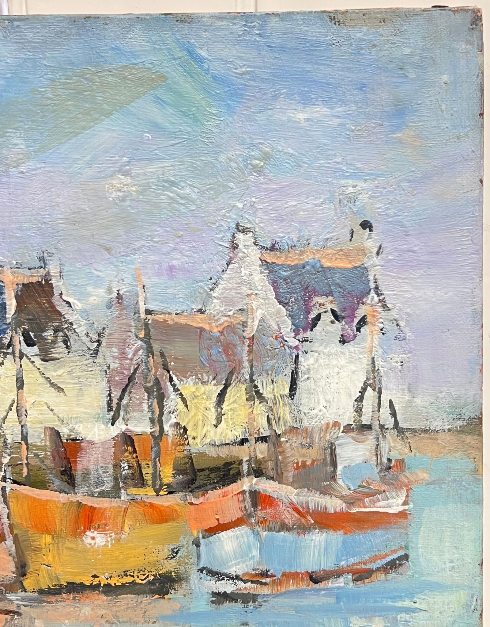 Fanch Lel; Bright & Colourful Boats In The Blue Summer Harbour French Oil Painting - 8