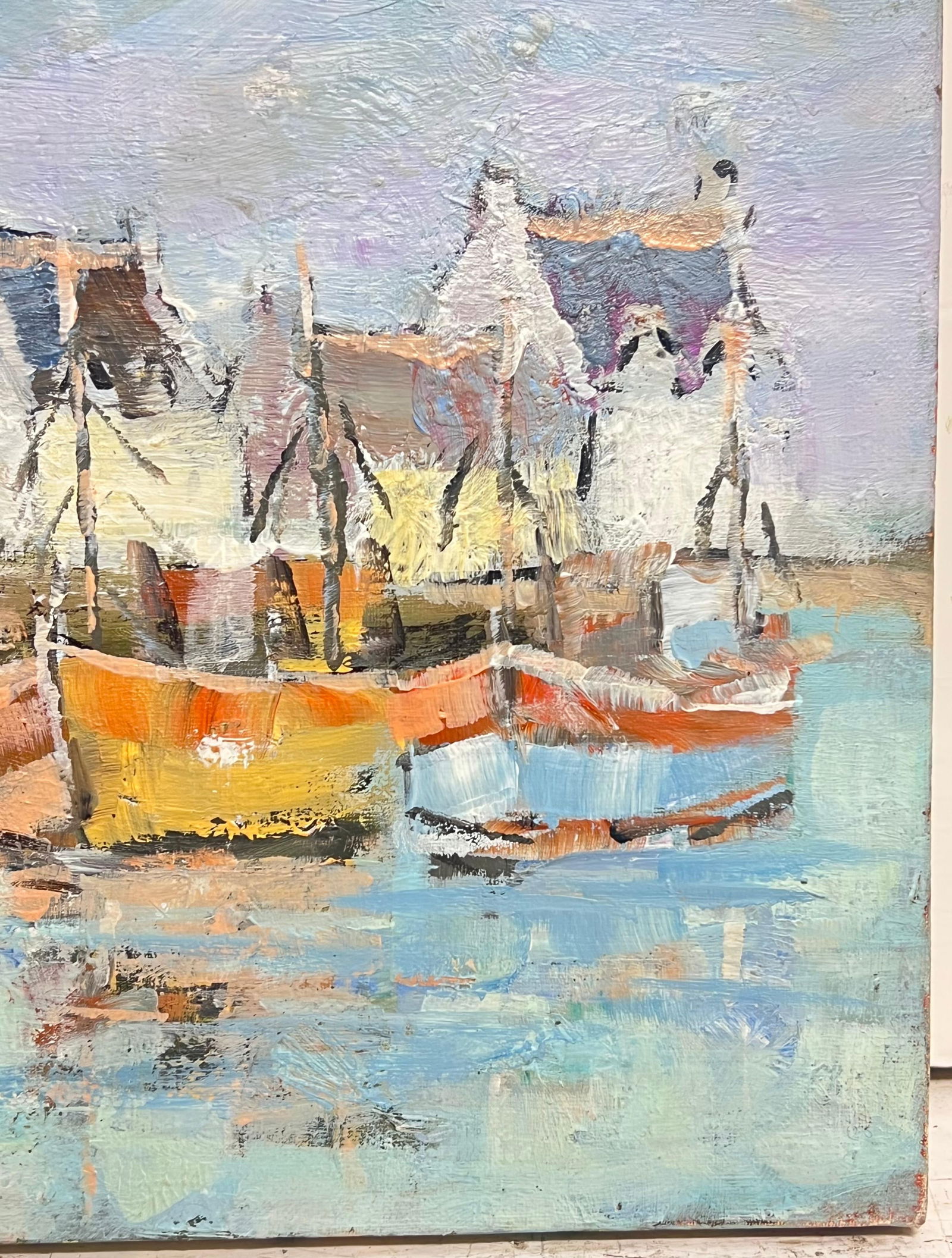 Fanch Lel; Bright & Colourful Boats In The Blue Summer Harbour French Oil Painting - 9