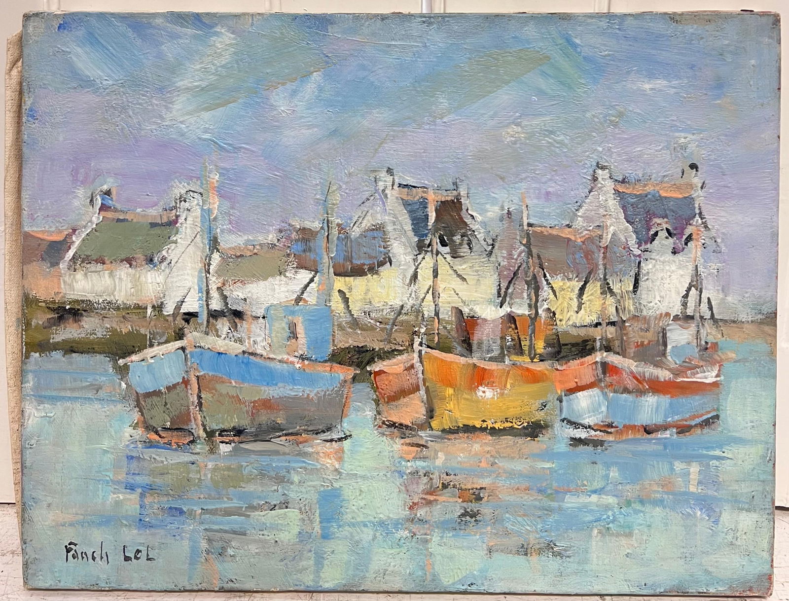 Fanch Lel; Bright & Colourful Boats In The Blue Summer Harbour French Oil Painting - 5