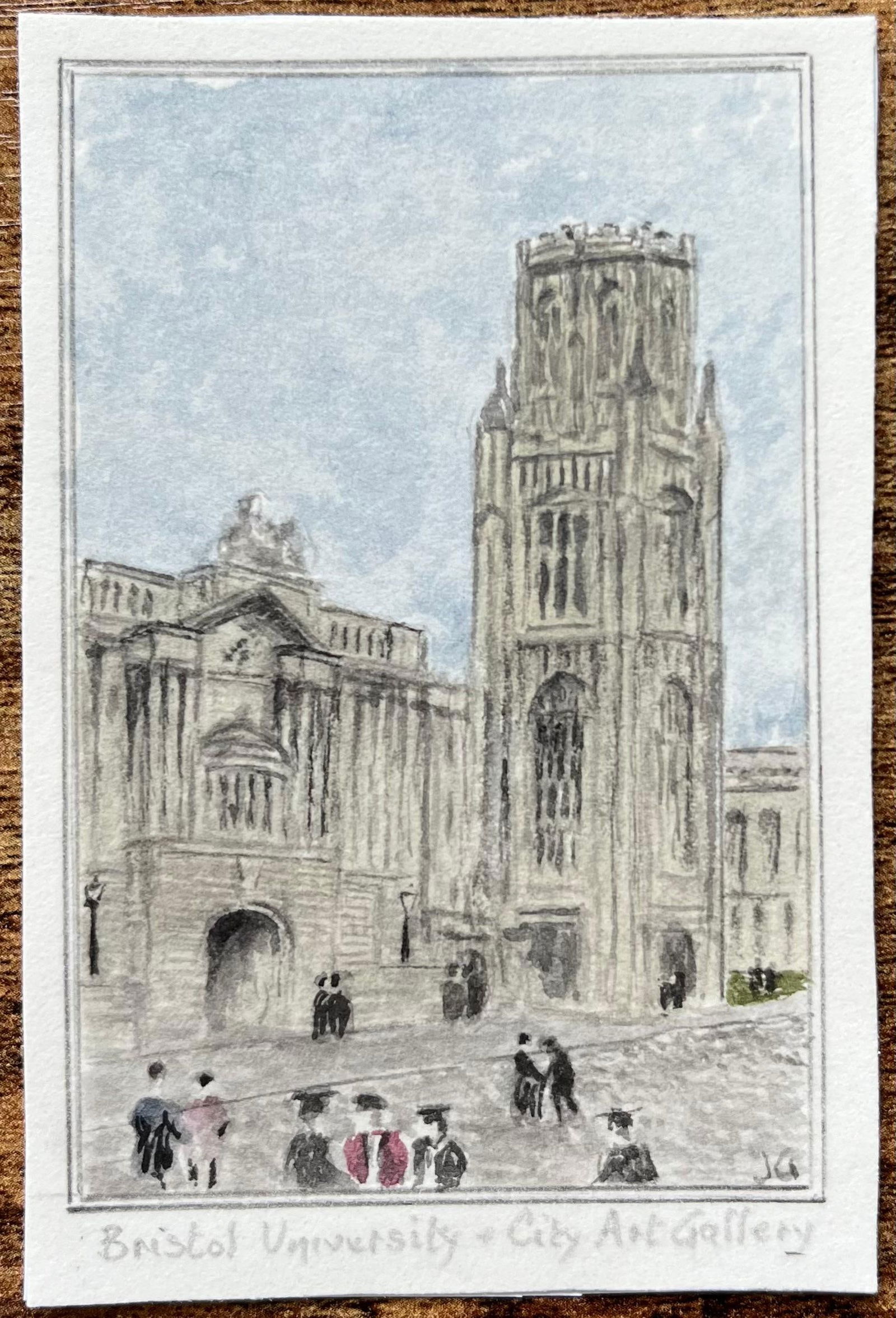 Jack Grunwell; Historic Miniature Watercolor of Bristol University Wills Memorial Building - 3