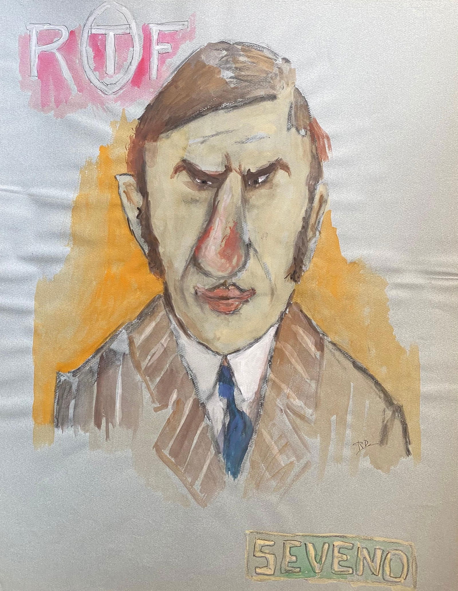 1960's French Portrait Grumpy Man Caricature, circa 1960s - 6