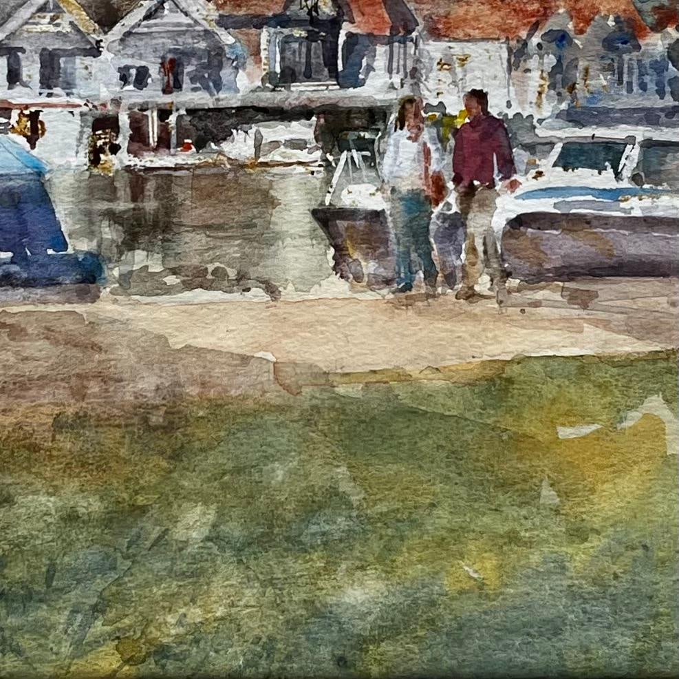 Anthony Herbert; Henley Boathouses with Walkers and River Boats Original Thames Watercolour - 14
