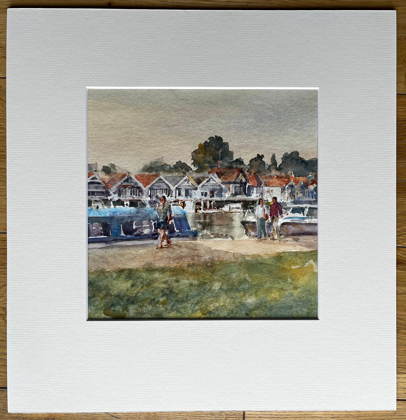 Anthony Herbert; Henley Boathouses with Walkers and River Boats Original Thames Watercolour - 5