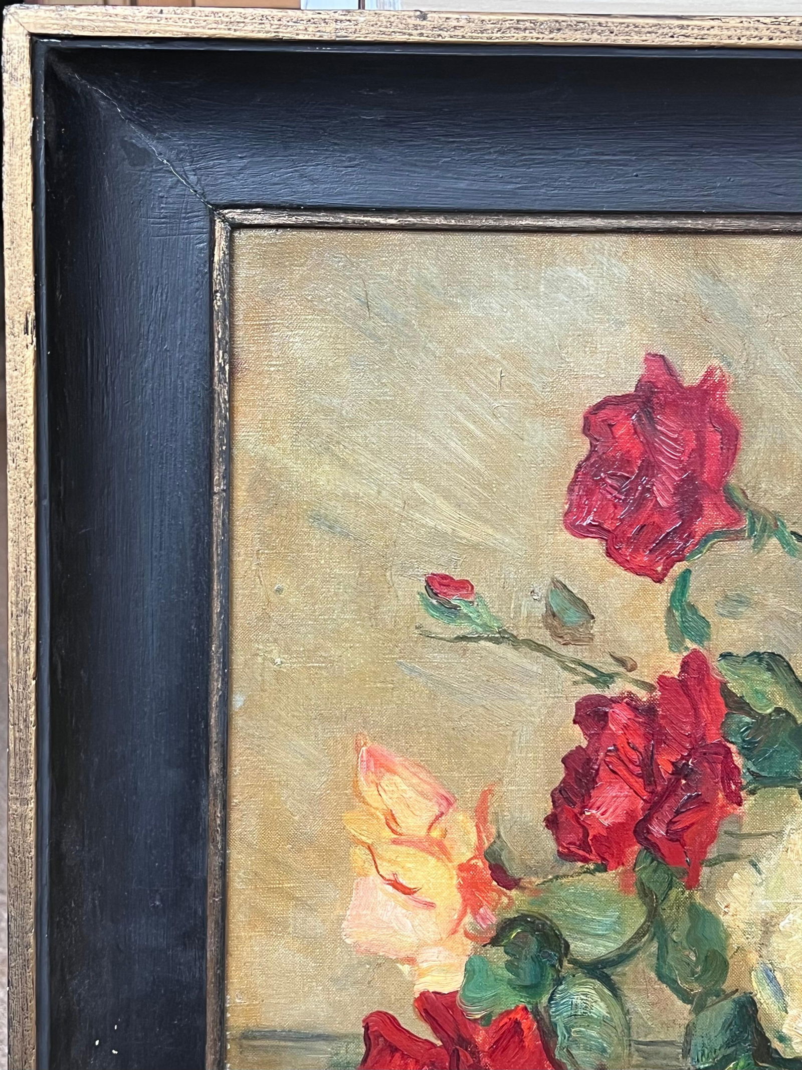 Carlo Cherubini; Mid 20th Century Italian Impressionist Signed Oil Still Life Roses Green Vase - 14