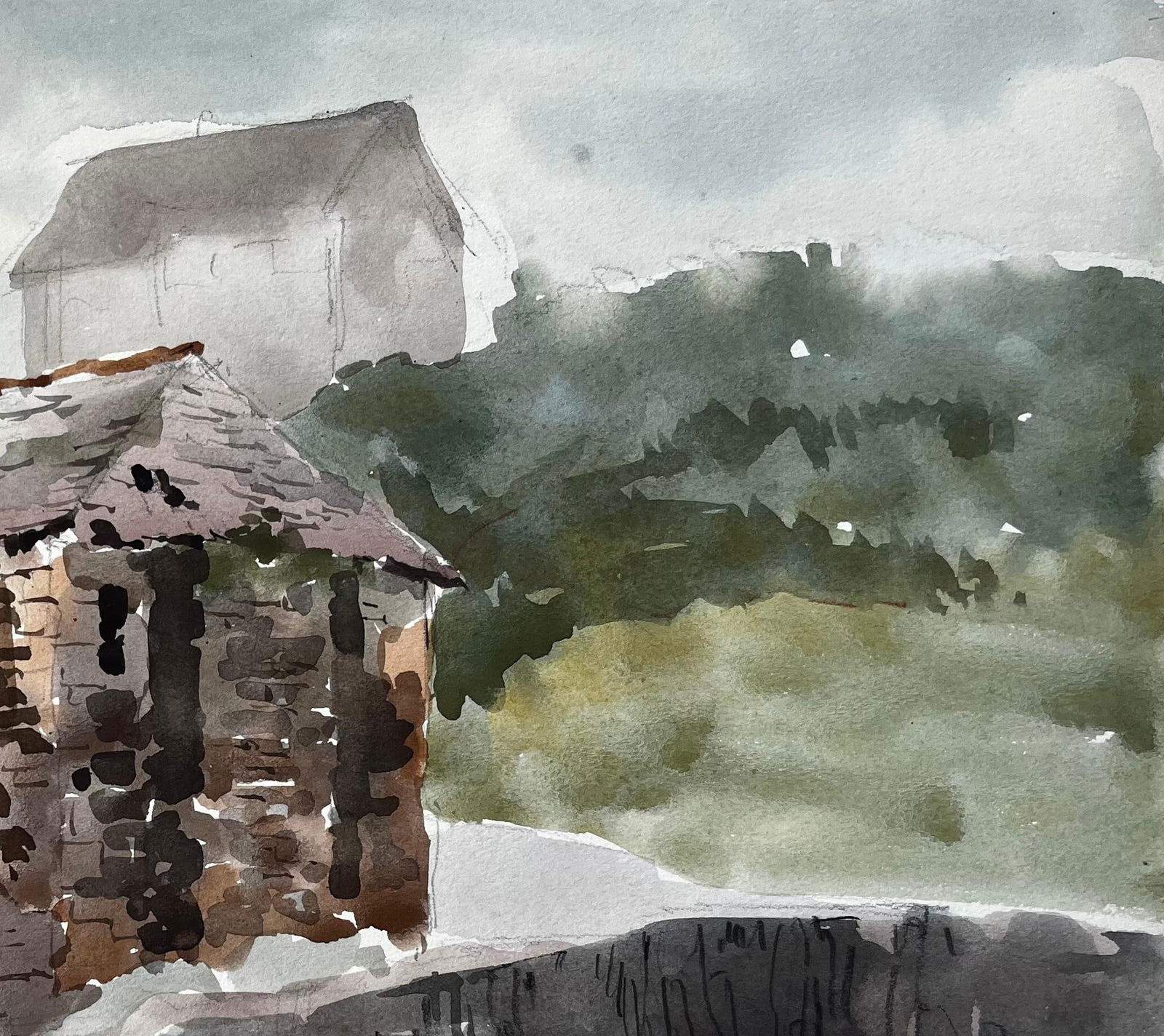 Anthony Herbert; Port Quinn North Cornwall Stone Cottage and Hillside Watercolour Painting 1977, - 7