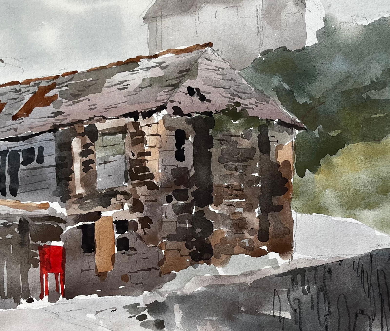 Anthony Herbert; Port Quinn North Cornwall Stone Cottage and Hillside Watercolour Painting 1977, - 10