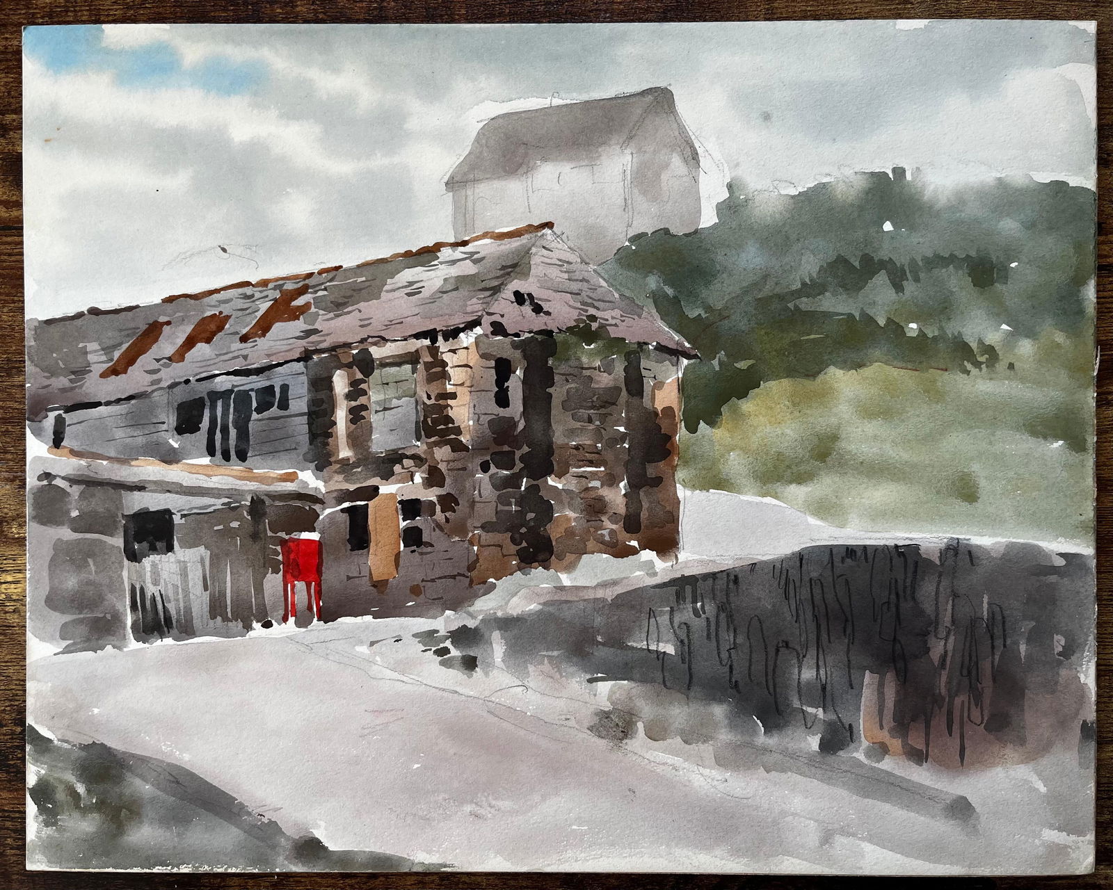 Anthony Herbert; Port Quinn North Cornwall Stone Cottage and Hillside Watercolour Painting 1977, - 5