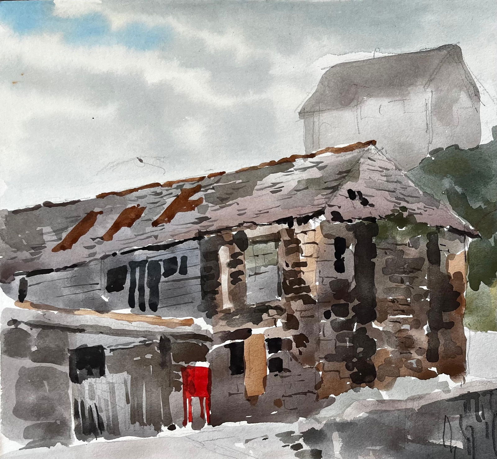 Anthony Herbert; Port Quinn North Cornwall Stone Cottage and Hillside Watercolour Painting 1977, - 6