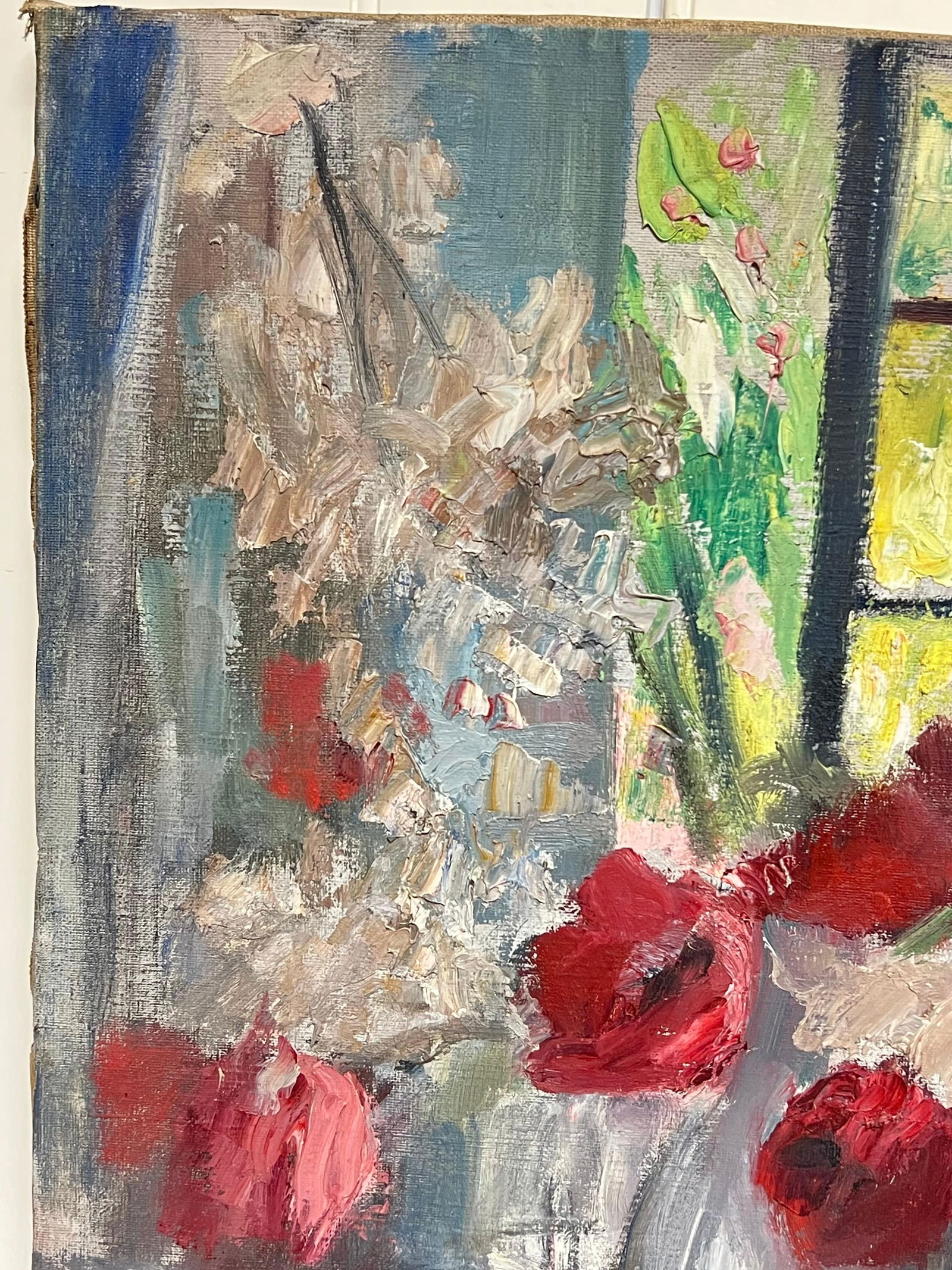 French School; 1950's Mid Century French Impressionist Oil Flowers in Vase in Windowsill - 7