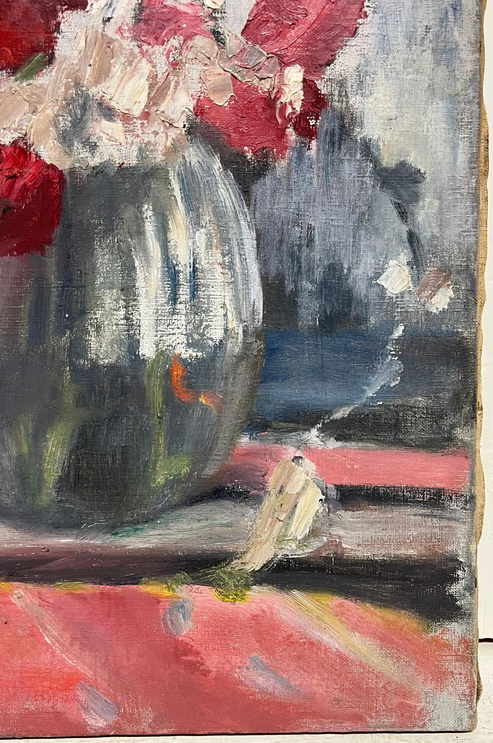 French School; 1950's Mid Century French Impressionist Oil Flowers in Vase in Windowsill - 10