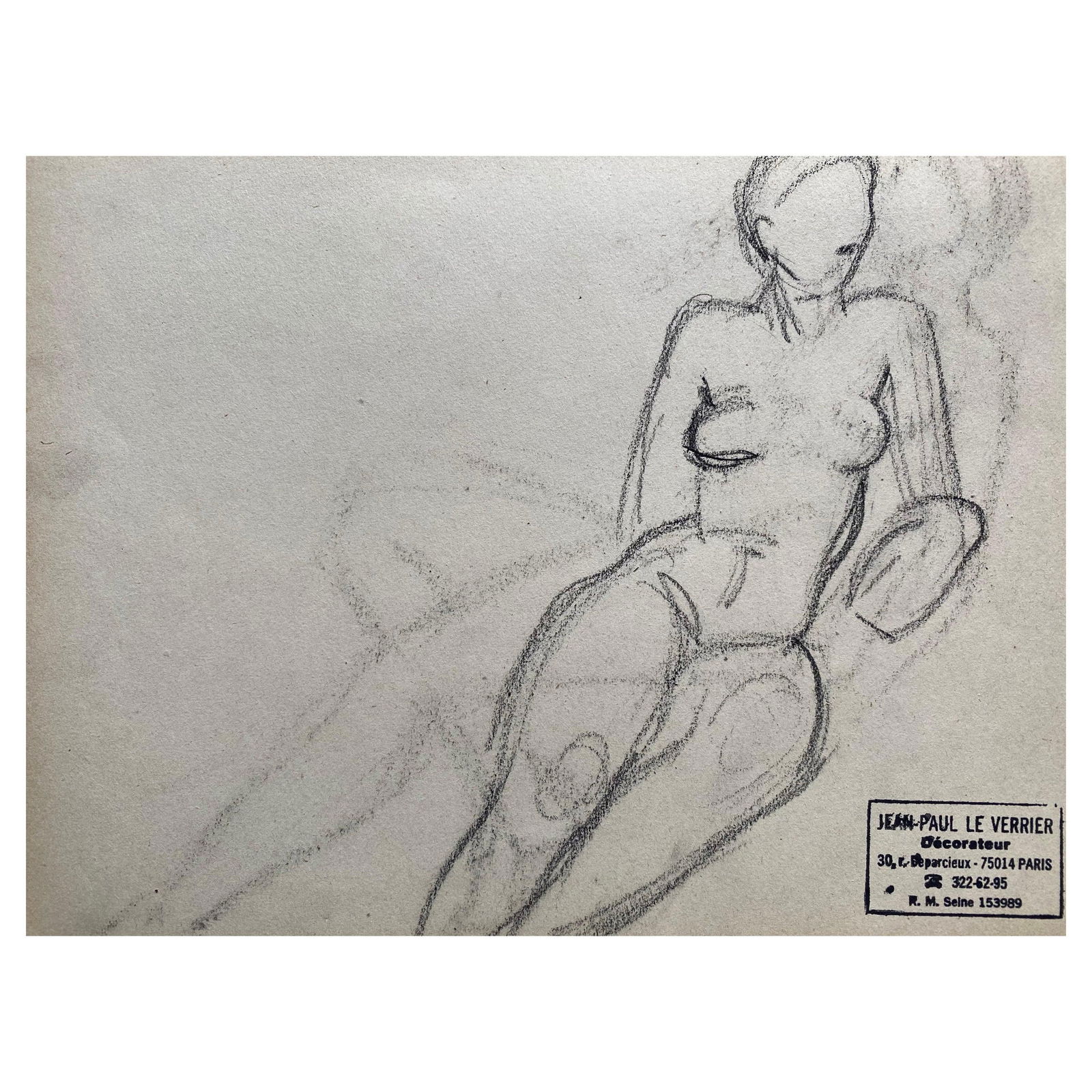 Mid 20th Century French Original Line Drawing Sketch Figure Lady - Stamped, Mid-20th Century - 2