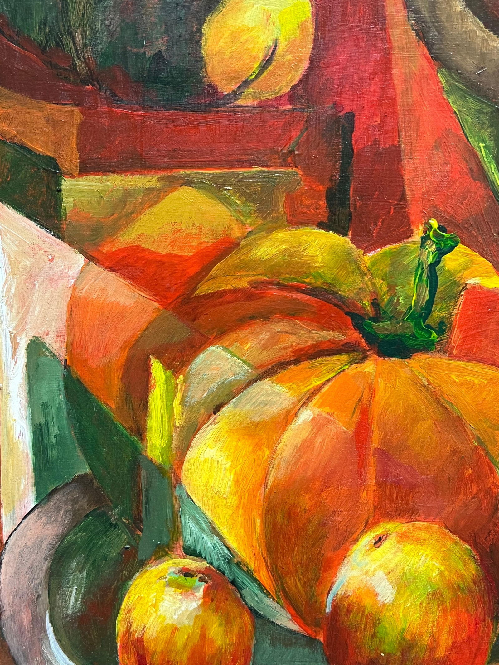 Guy Nicod; Vibrant Orange Still Life of Autumnal Table Display Large French Modernist Oil, 1952 - 10