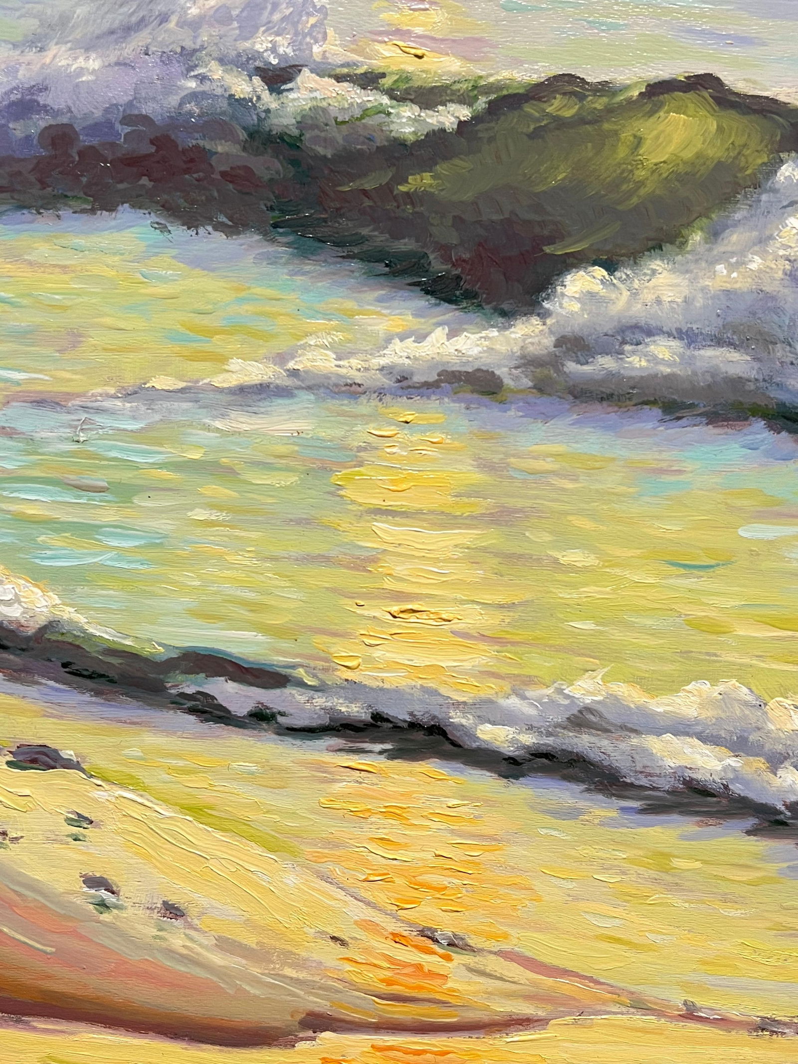 Georges Bordonove; French Impressionist Seascape at Sunset Waves Rolling onto a Sunlit Shoreline - 9