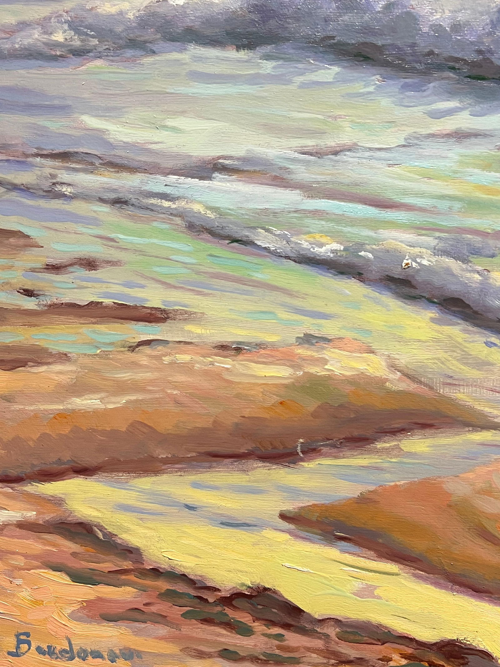 Georges Bordonove; French Impressionist Seascape at Sunset Waves Rolling onto a Sunlit Shoreline - 11