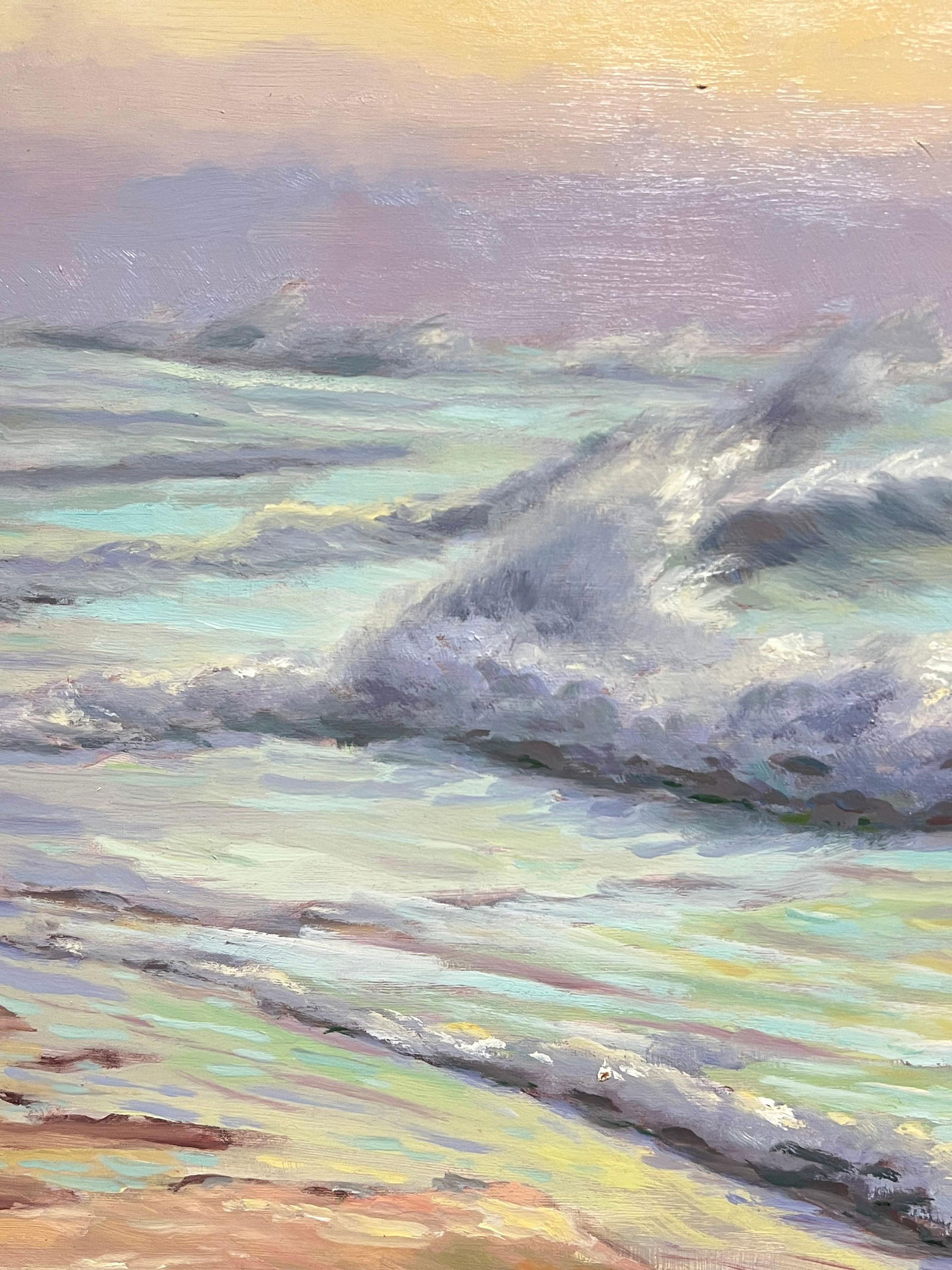 Georges Bordonove; French Impressionist Seascape at Sunset Waves Rolling onto a Sunlit Shoreline - 12