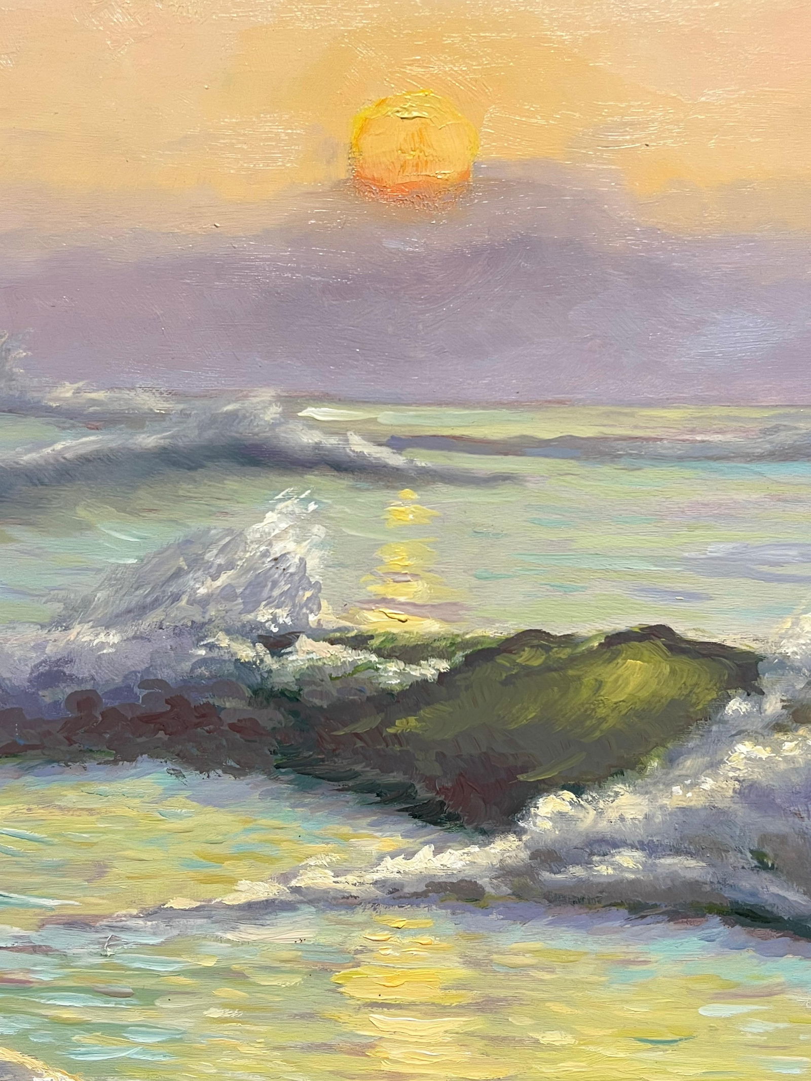 Georges Bordonove; French Impressionist Seascape at Sunset Waves Rolling onto a Sunlit Shoreline - 5