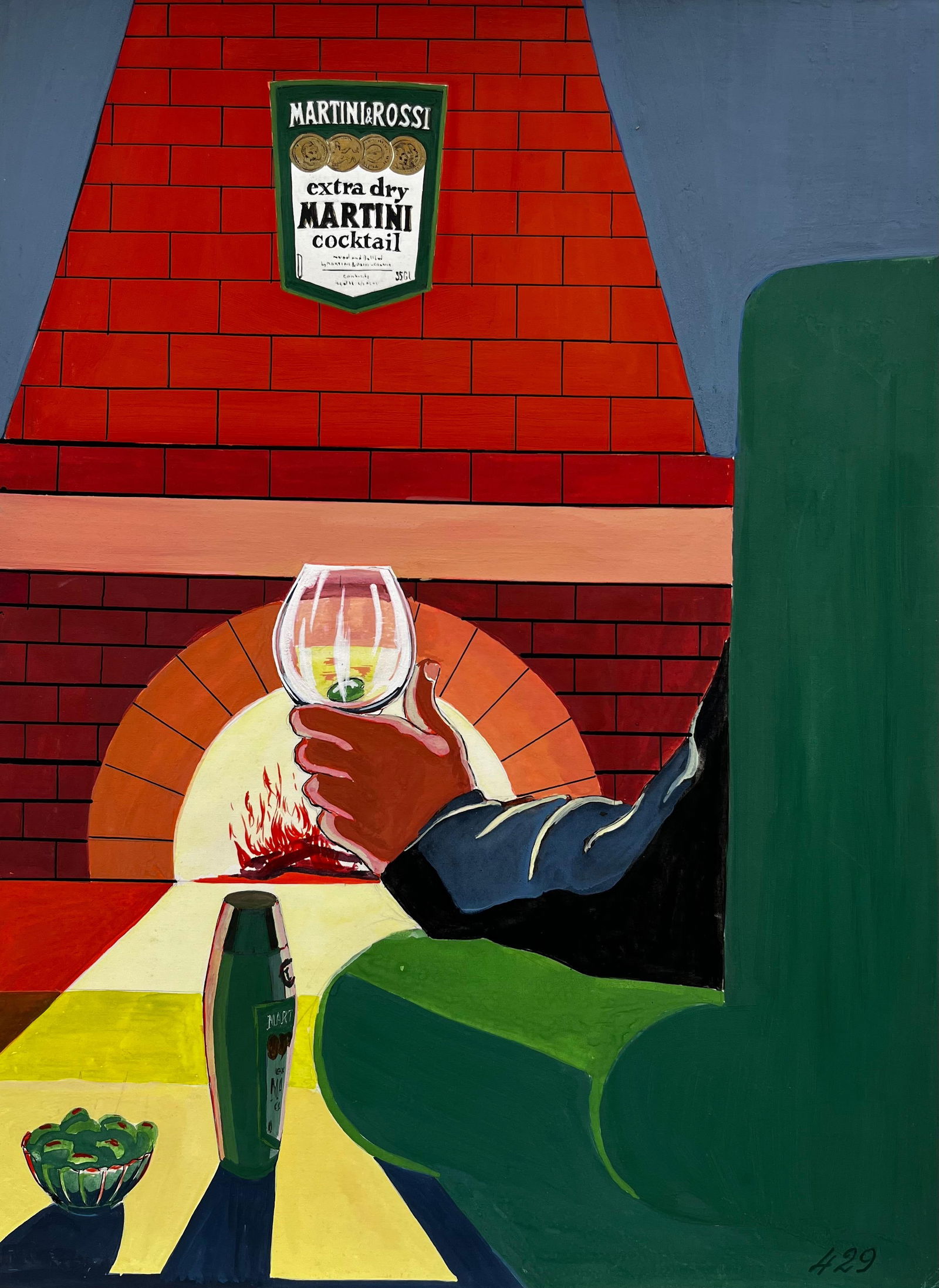 Guy Nicod; Martini Advertising Design Extra Dry Cocktail By The Fireplace French Modernist - 4