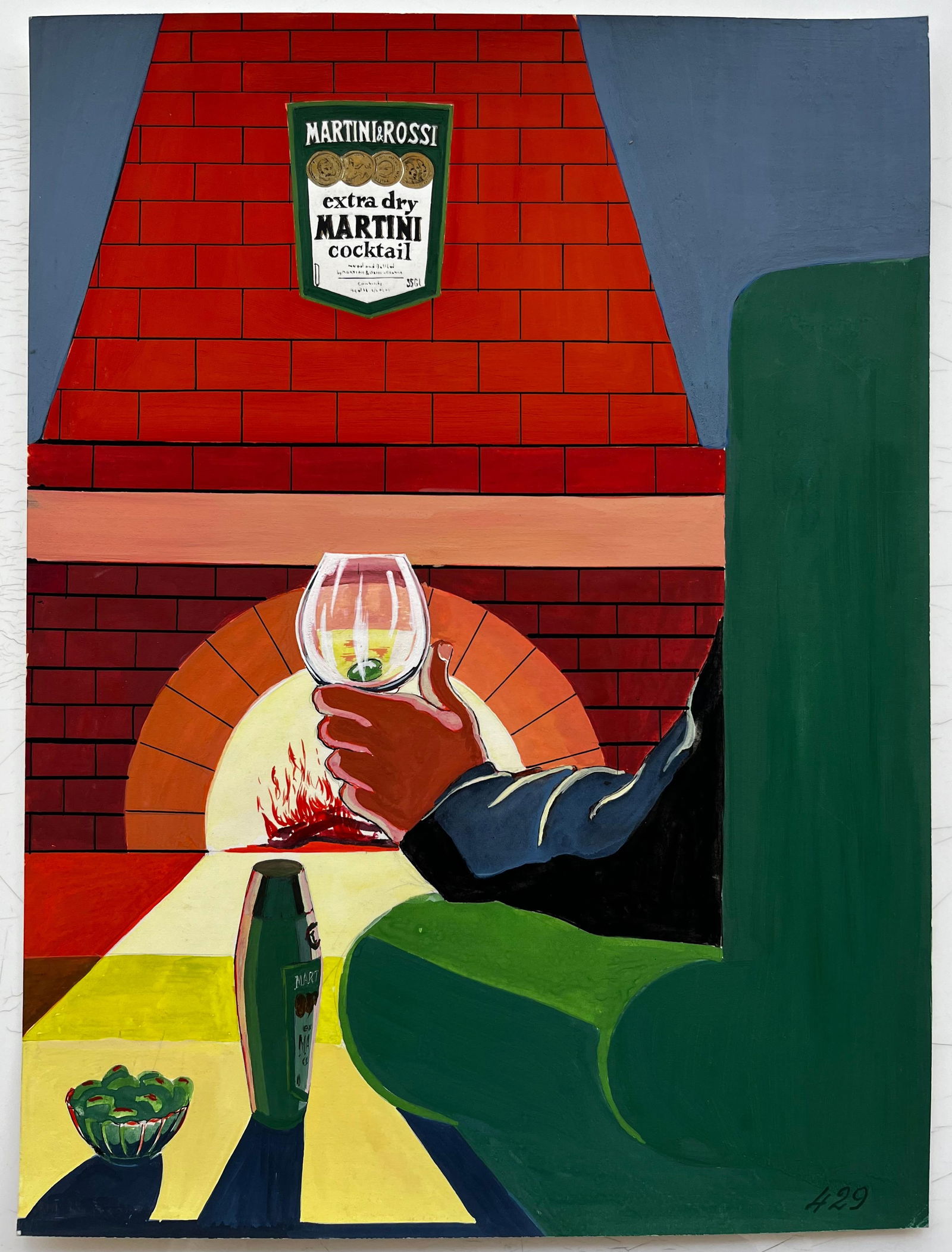 Guy Nicod; Martini Advertising Design Extra Dry Cocktail By The Fireplace French Modernist - 5