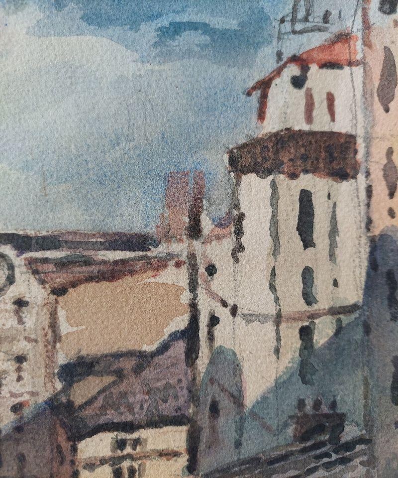 Maurice Mazeilie; French Modernist Cubist Painting Town View to the Sea, 20th Century - 19