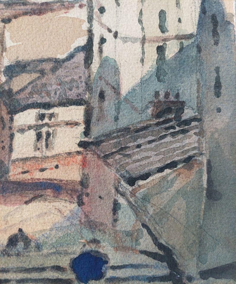 Maurice Mazeilie; French Modernist Cubist Painting Town View to the Sea, 20th Century - 20