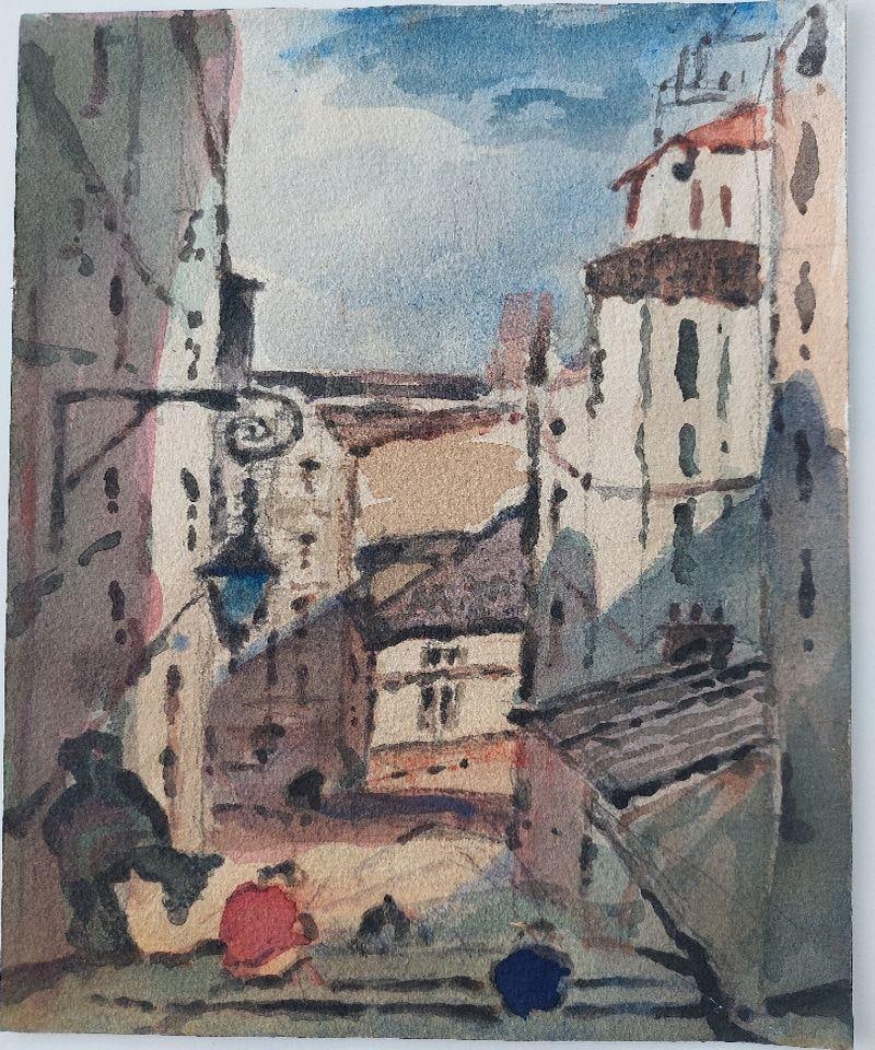Maurice Mazeilie; French Modernist Cubist Painting Town View to the Sea, 20th Century - 2