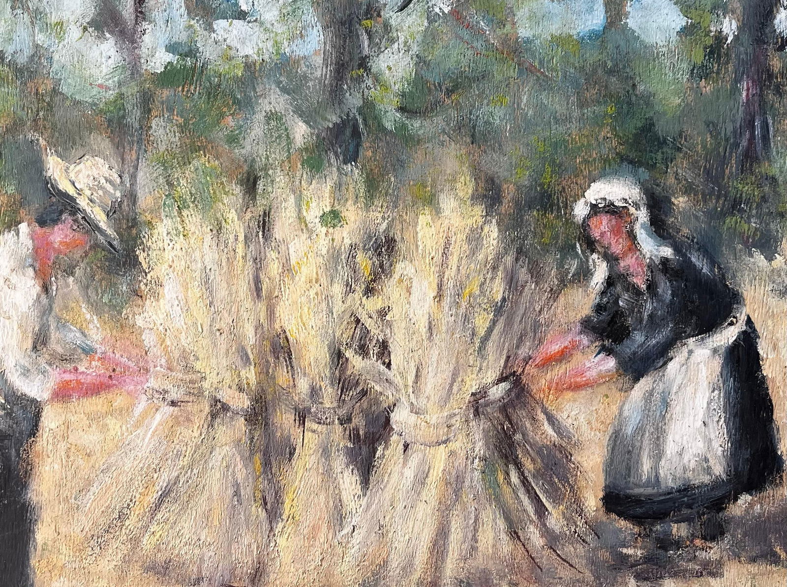 Fanch Lel; French Rural Harvest Scene With Farm Workers Bundling Wheat In Forest Landscape - 2