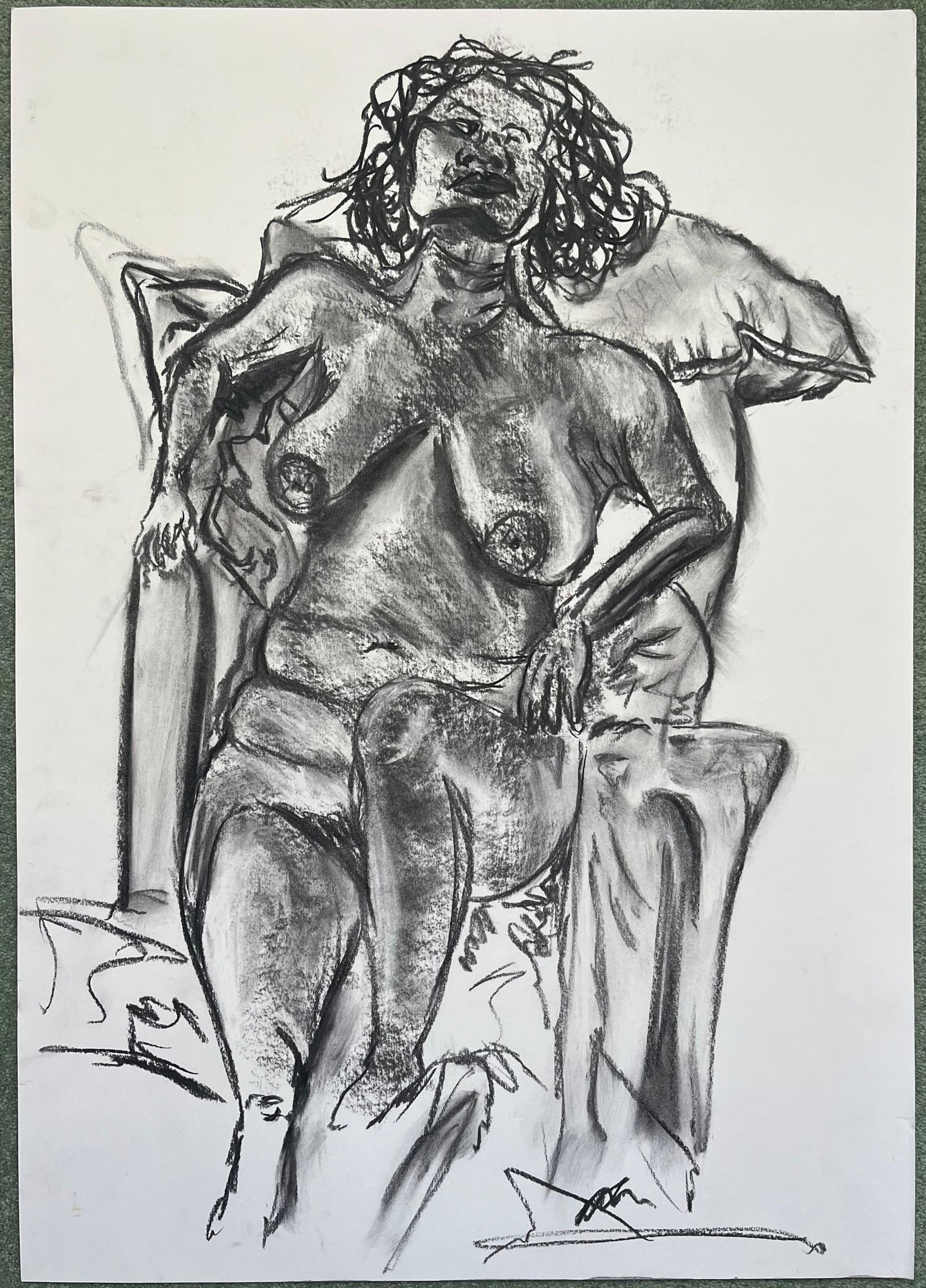 Minty Ramsey; Expressive Charcoal Drawing of a Reclining Female Figure, 2017 - 11