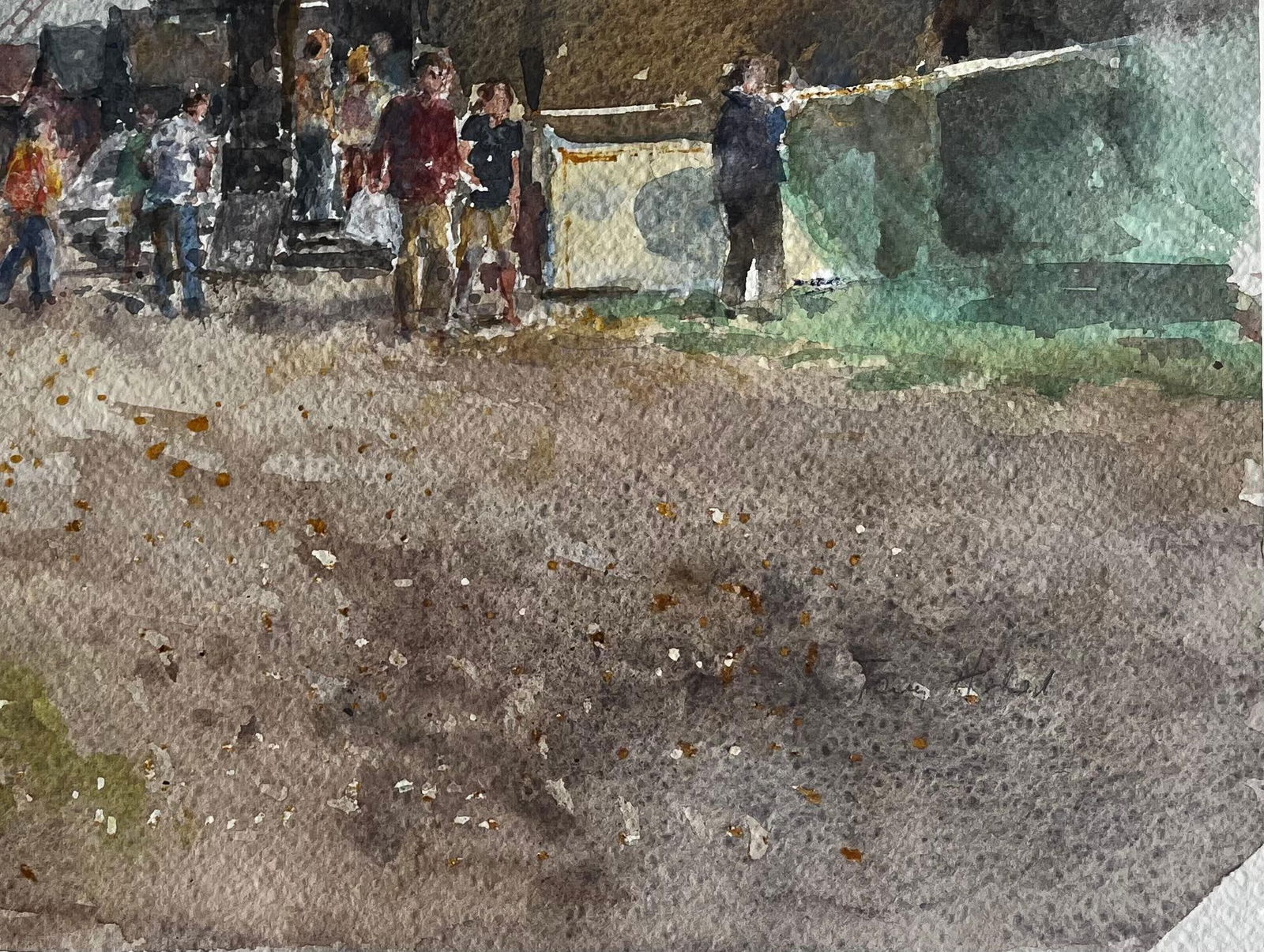 Anthony Herbert; Southwold Harbour Fish Market Scene with Figures and Sheds Original Watercolour - 7